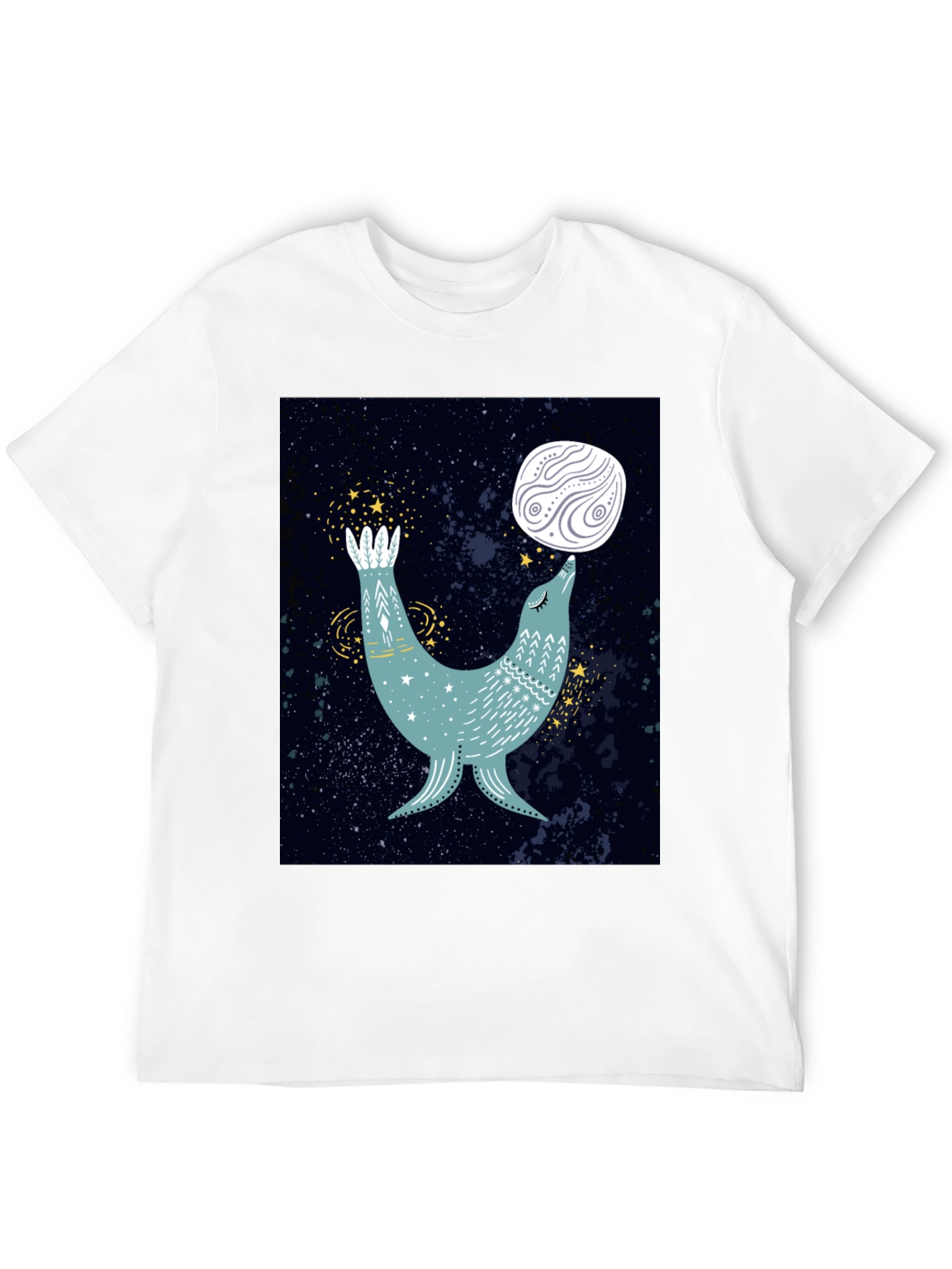 Black Cosmic Seal T-Shirt - Celestial Animal Design view 12