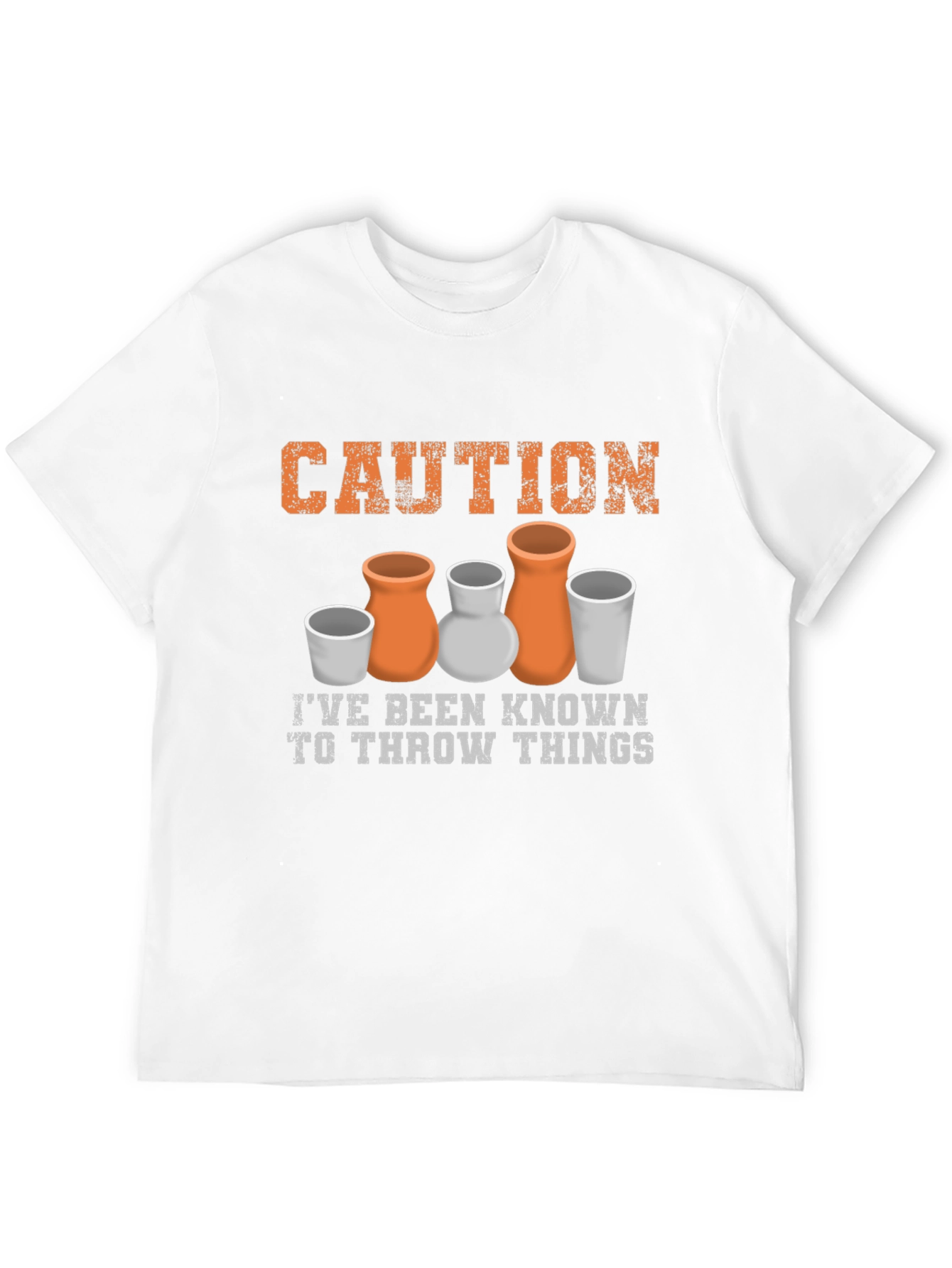Black Caution I Throw Things Pottery T-Shirt view 12
