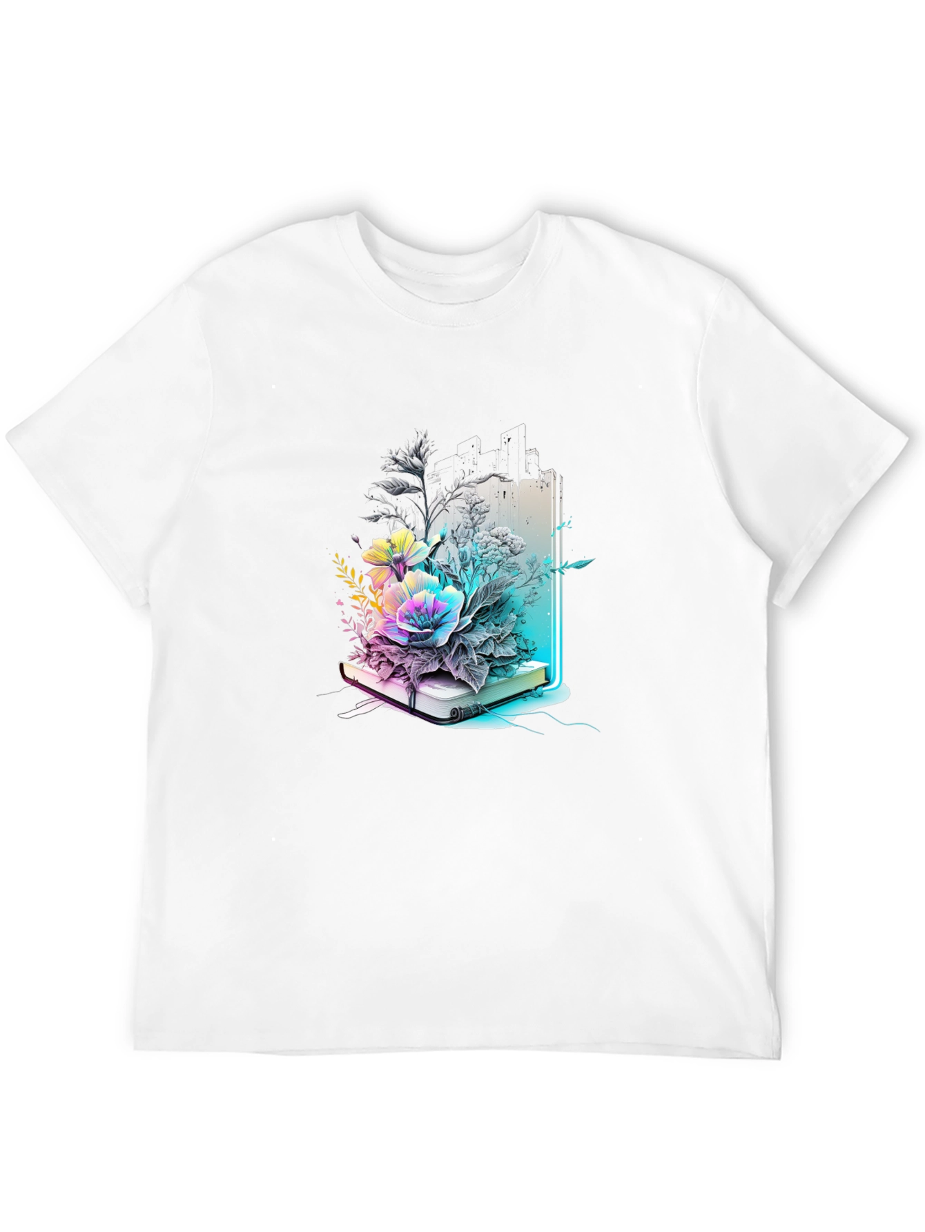 Black Floral Bookworm Tee - Artistic Graphic T-Shirt view 12