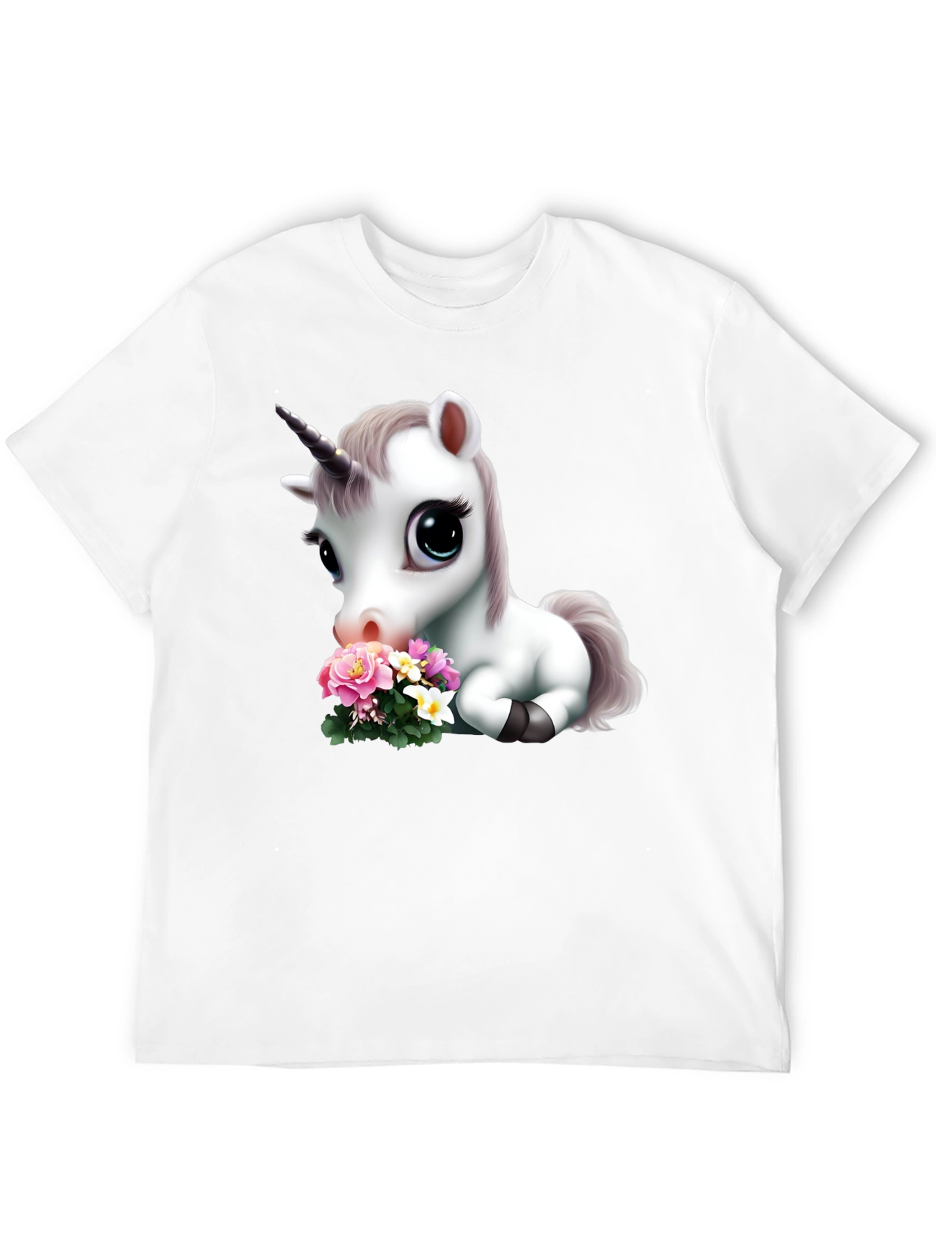 Black Cute Unicorn with Flowers Graphic T-Shirt view 12