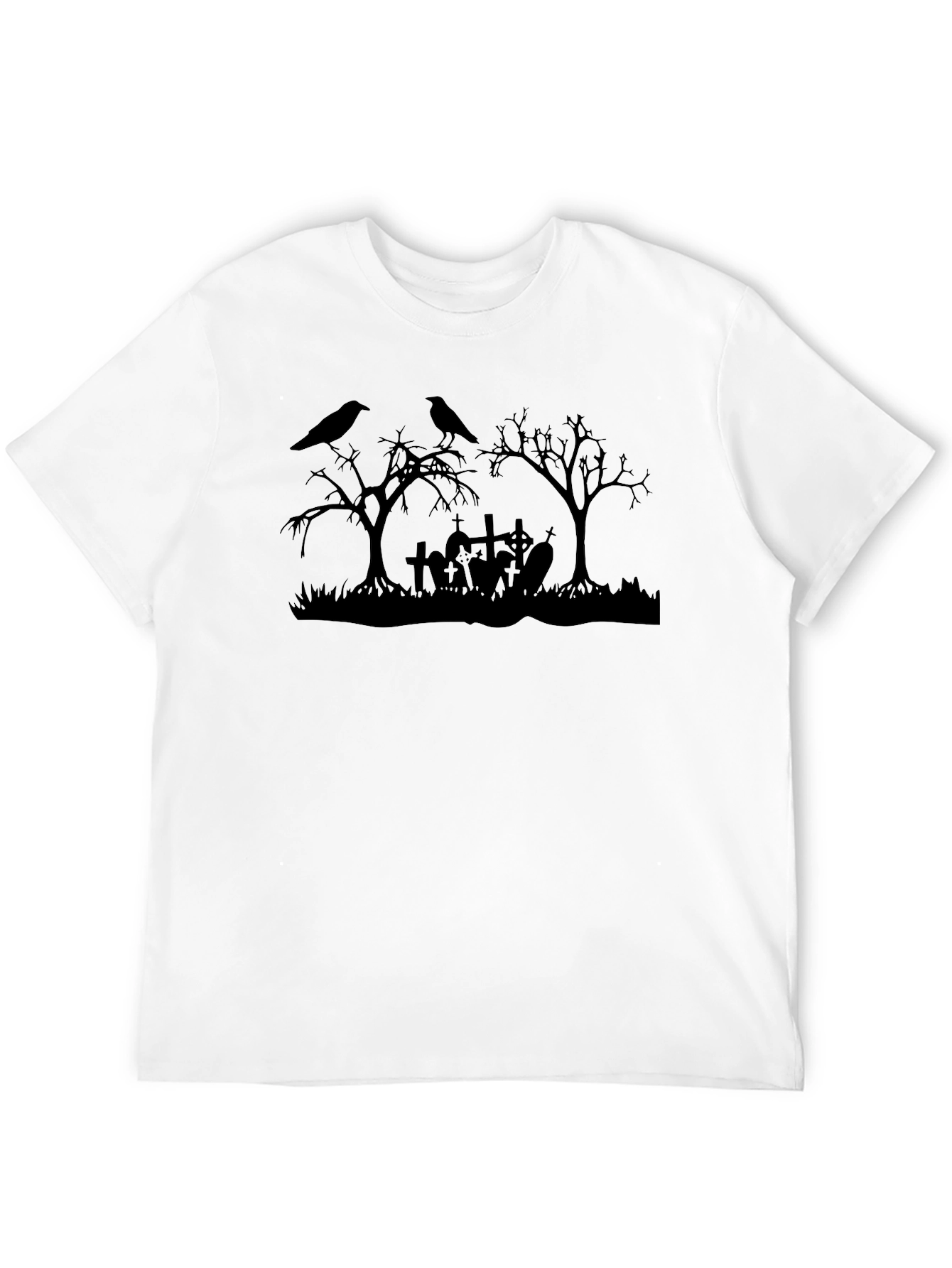Black Men's Halloween Graveyard Graphic Tee view 12