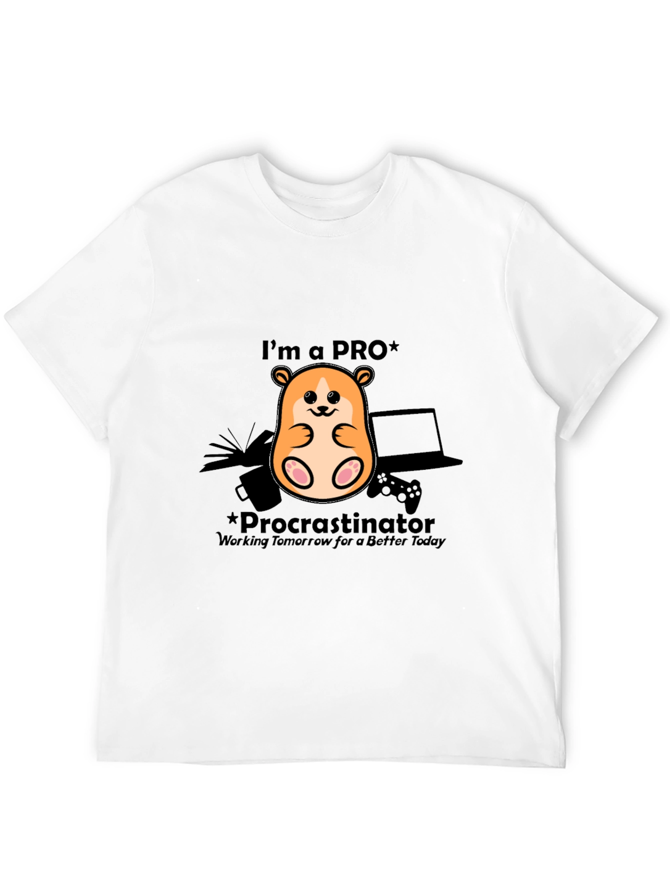 Black Procrastinator Gamer T-Shirt - Funny Hamster Design view 12