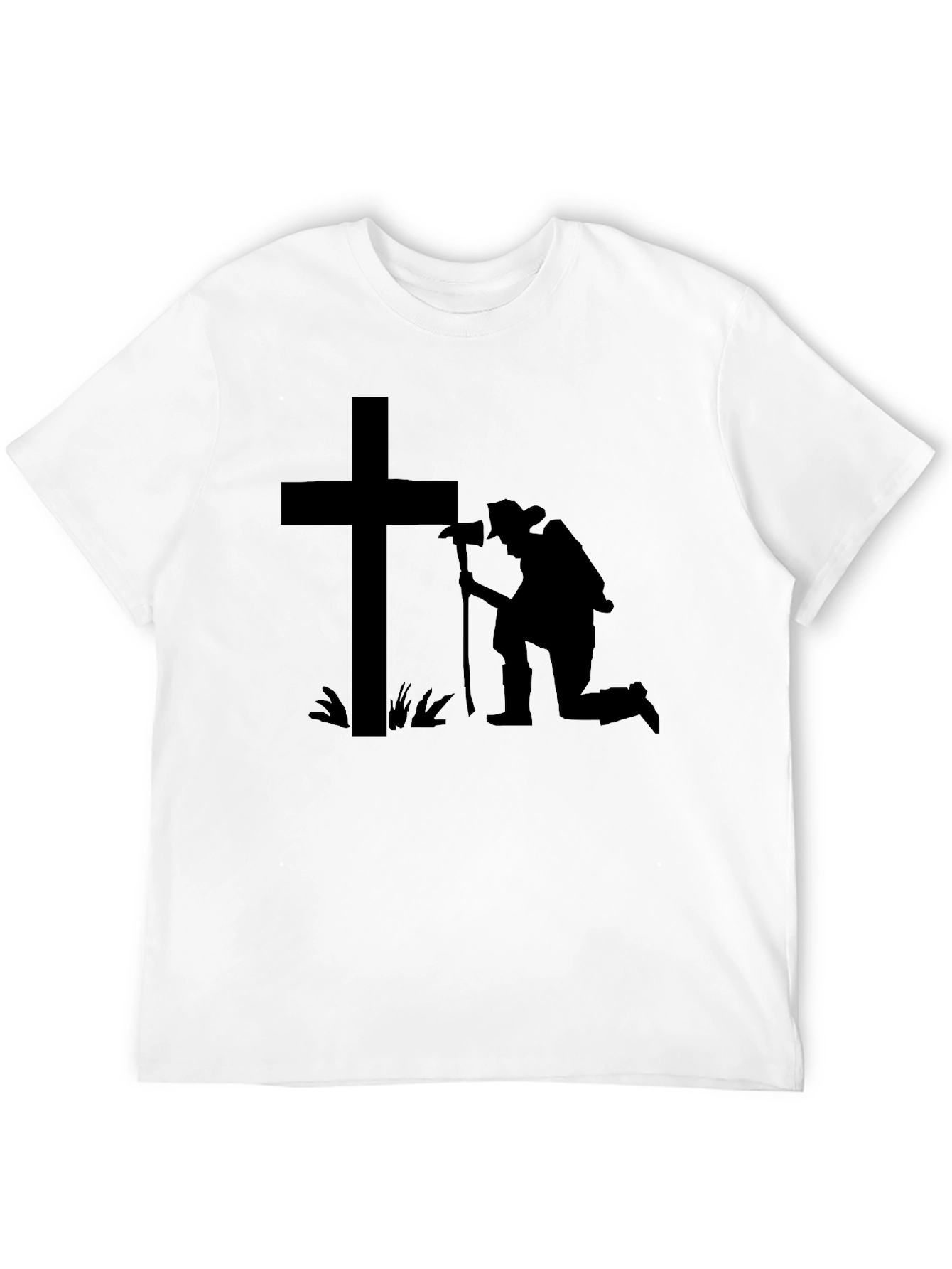 Black Kneeling Firefighter Cross T-Shirt view 12