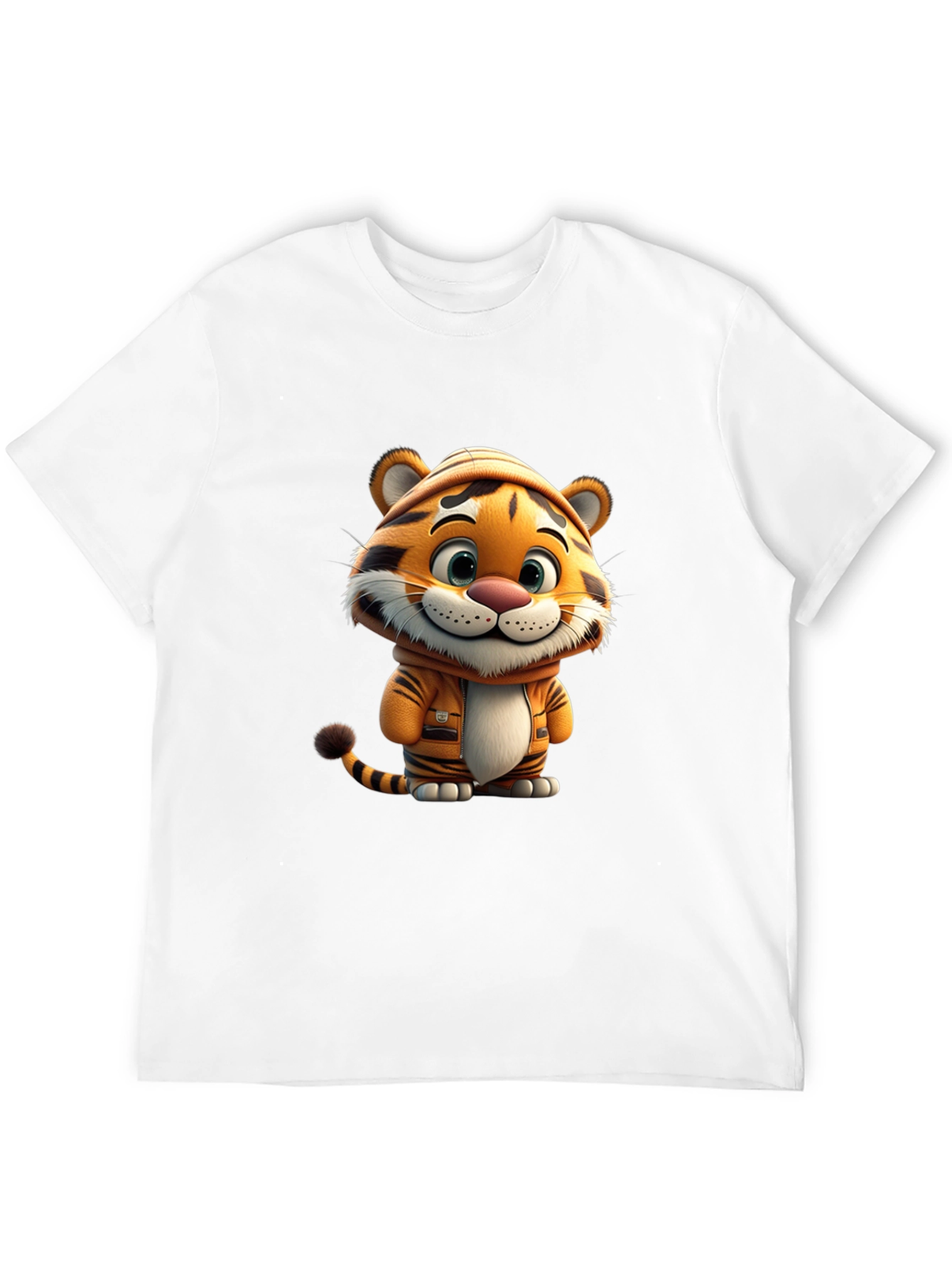 Black Cute Cartoon Tiger Black T-Shirt view 12