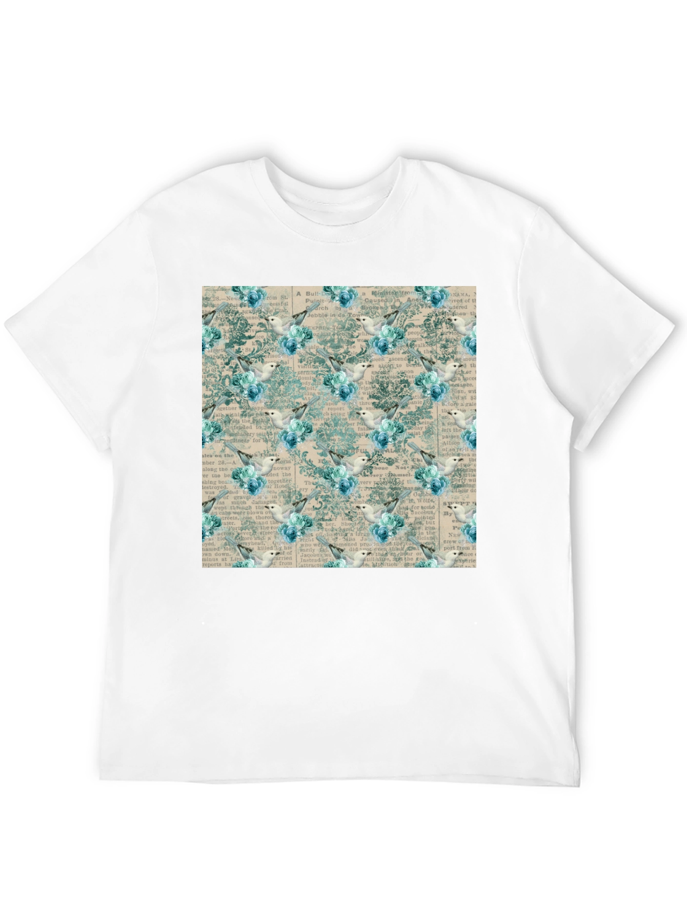 Black Vintage Bird & Floral Print Black T-Shirt view 12