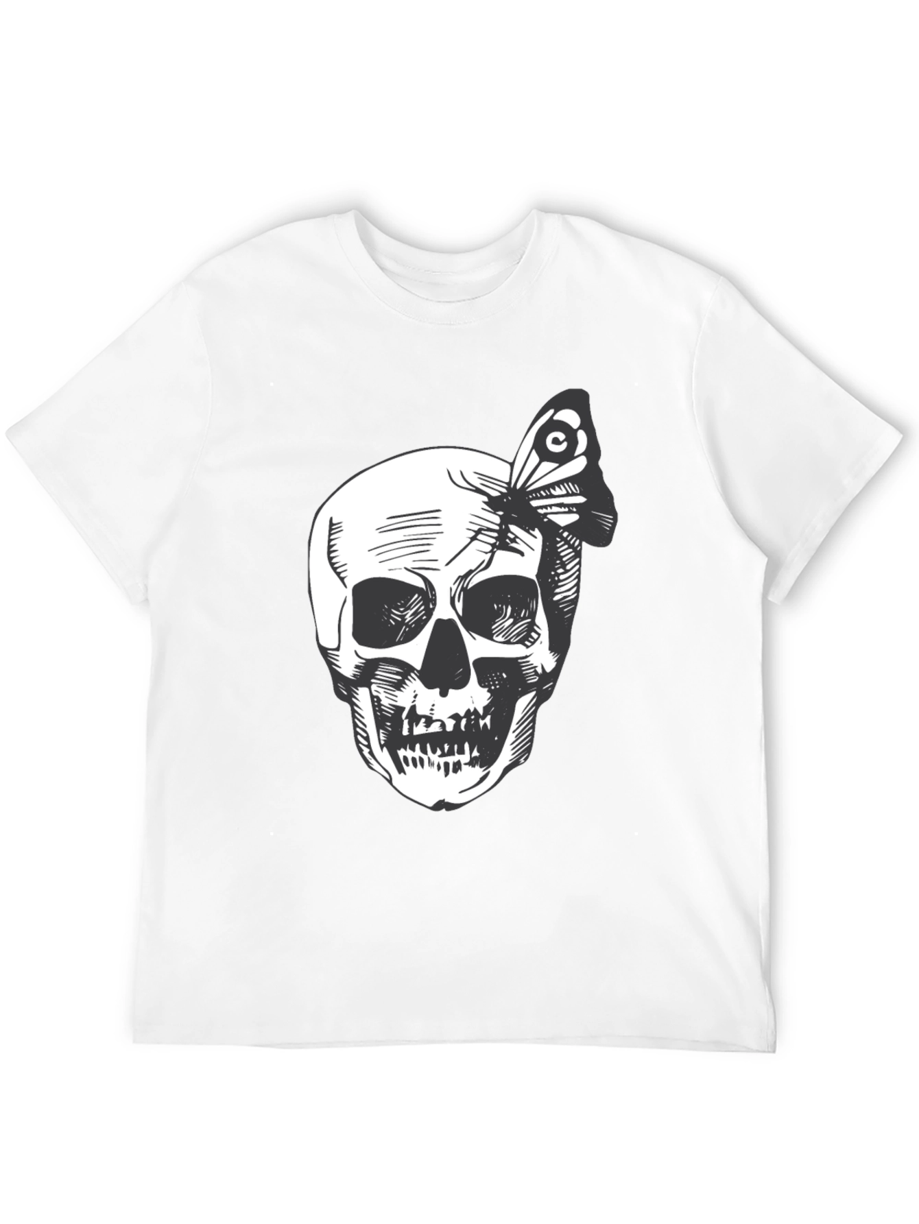Black Skull and Butterfly Graphic Tee - Black Cotton view 12