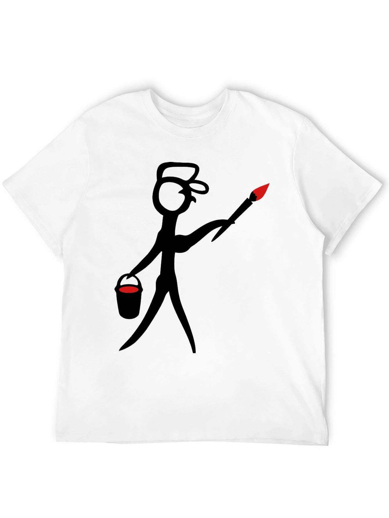 Black Painter Stick Figure Graphic Tee - Black Cotton Casual Wear view 12