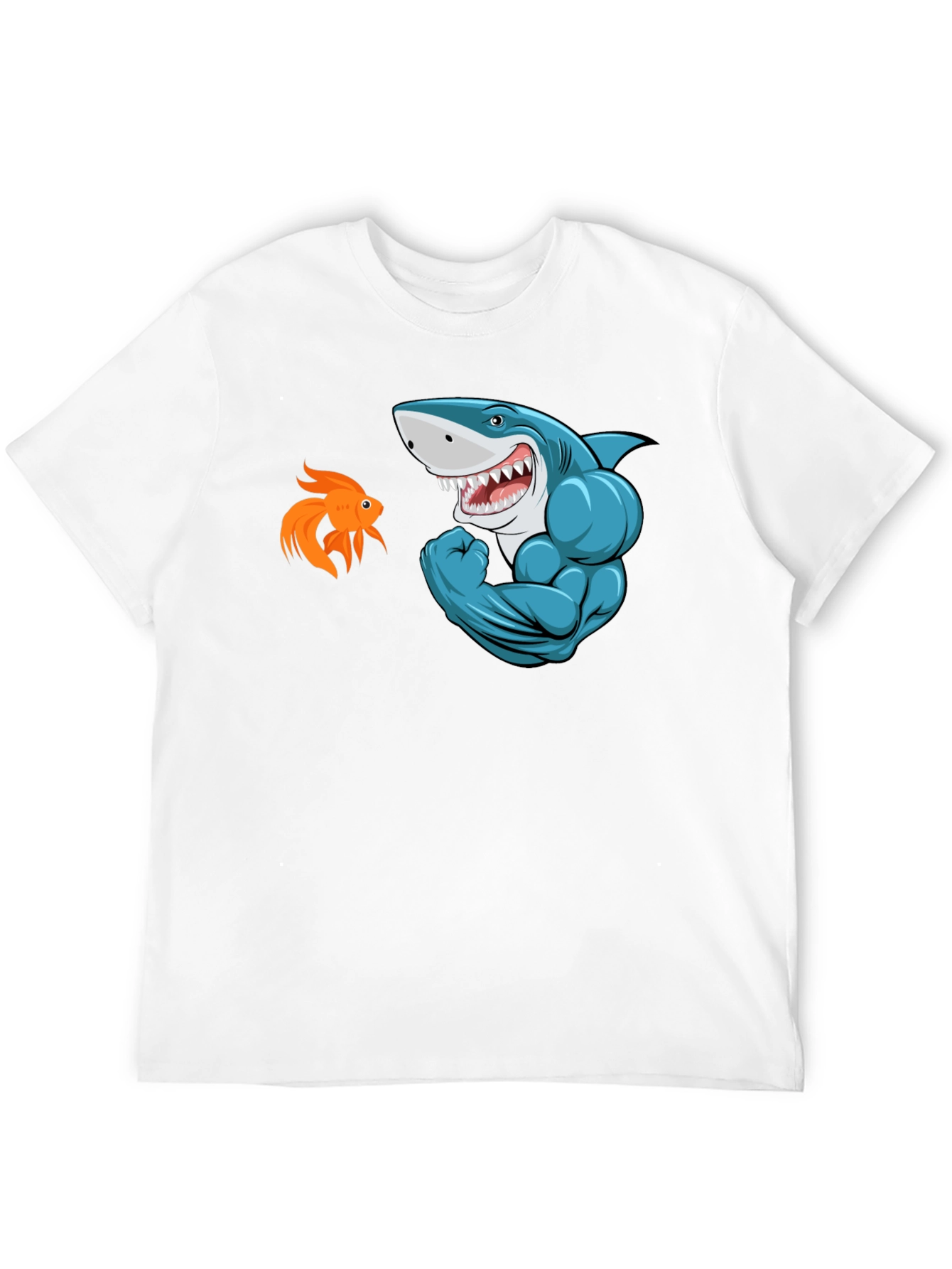 Black Funny Shark vs Goldfish Graphic Tee view 12