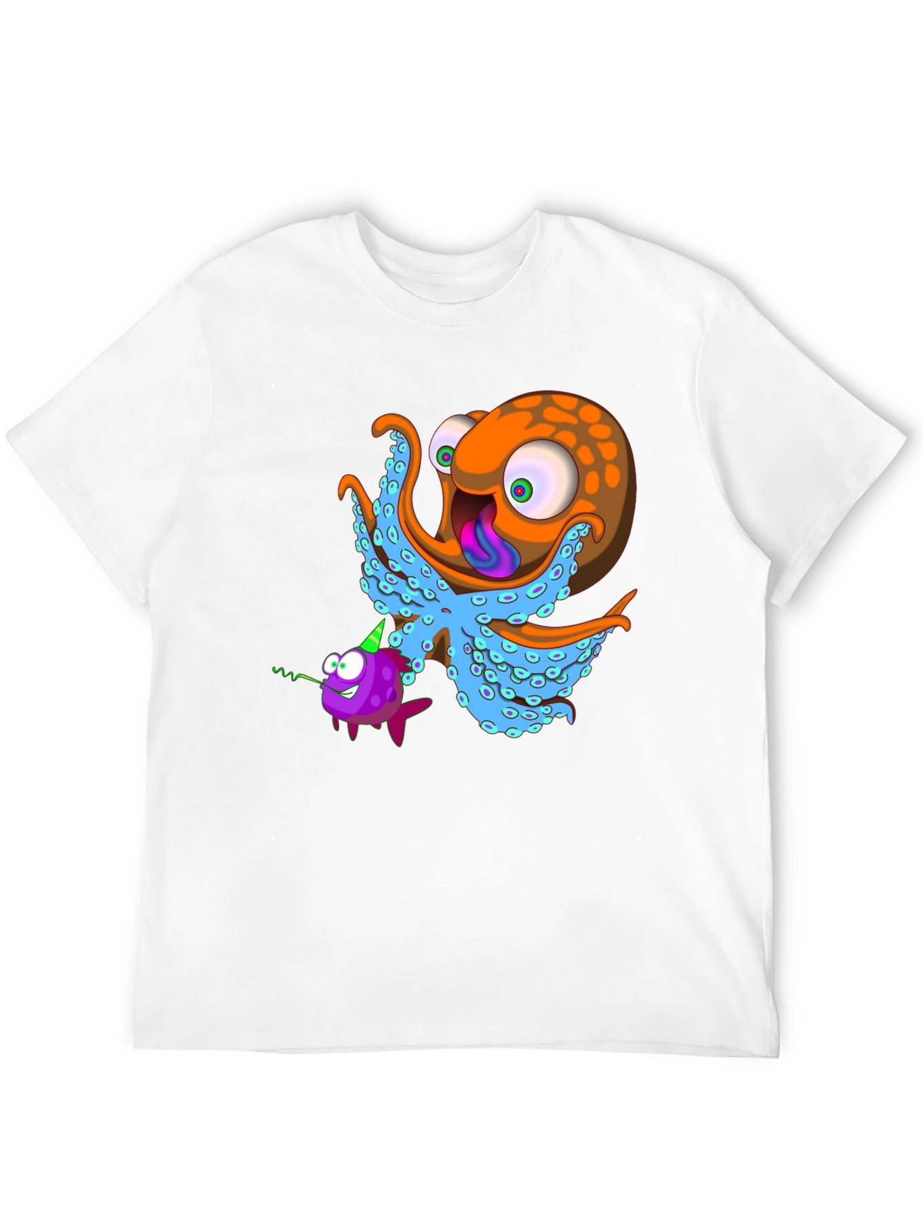 Black Octopus & Fish Graphic Tee - Unique Cartoon Design view 12