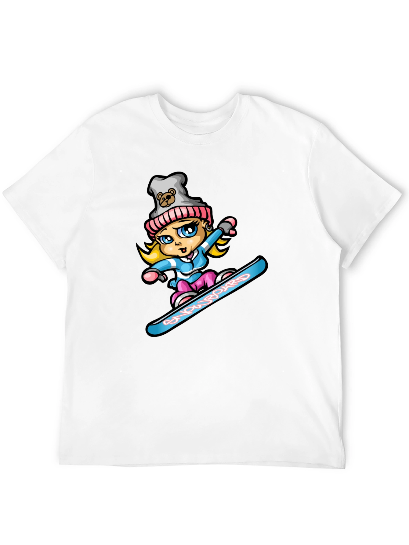 Black Snowboard Girl T-Shirt - Cartoon Graphic Tee view 12