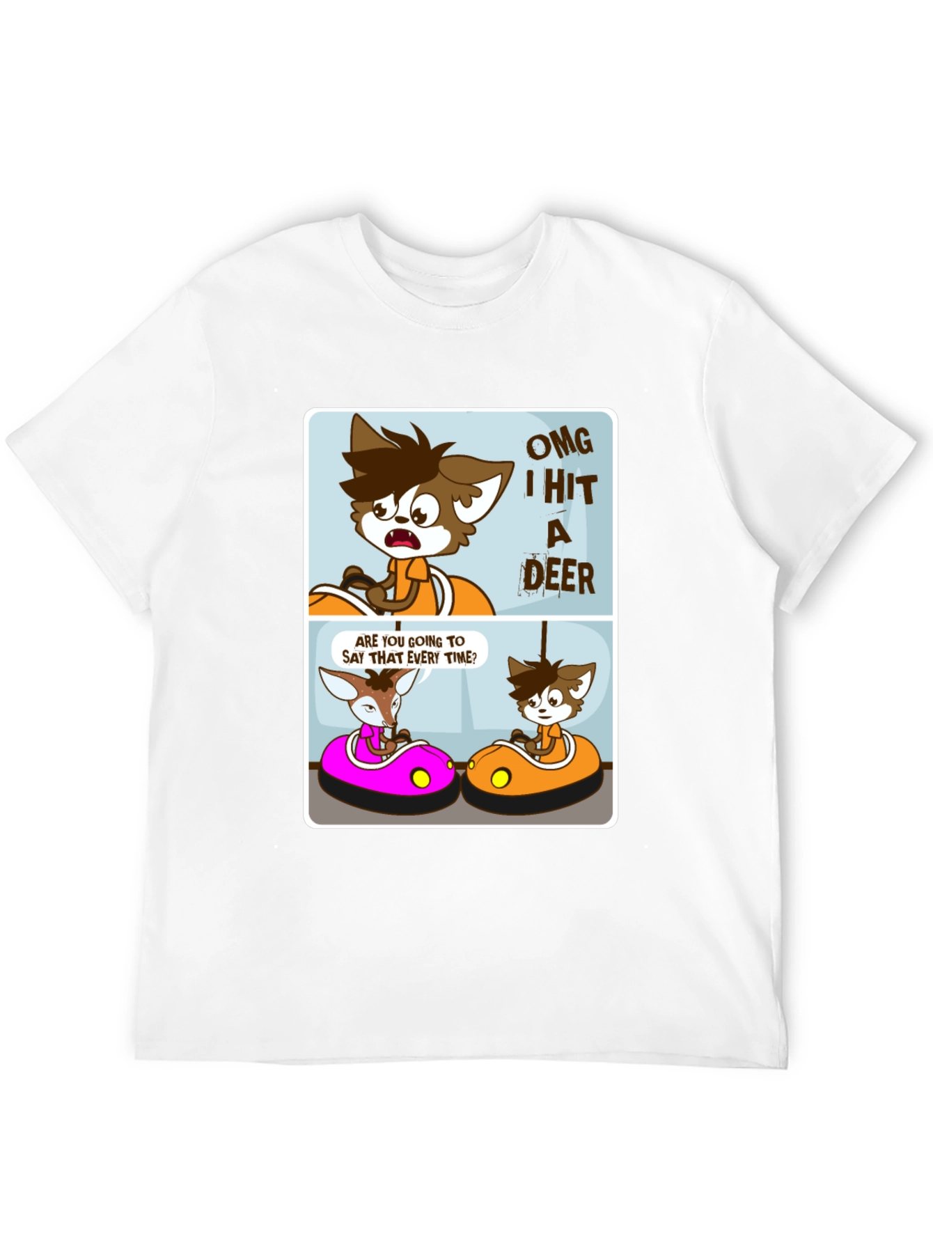 Black Cartoon Deer Bumper Cars Black T-Shirt view 12