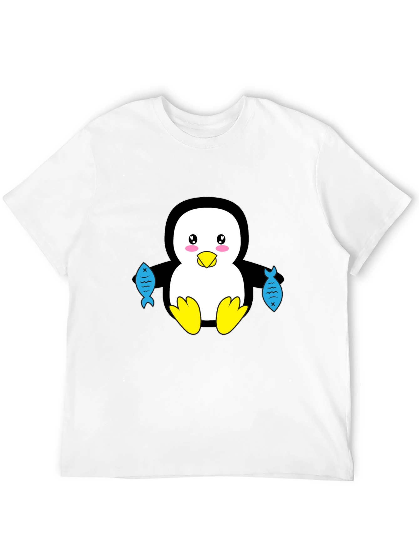 Black Cute Penguin Holding Fish Graphic T-Shirt view 12