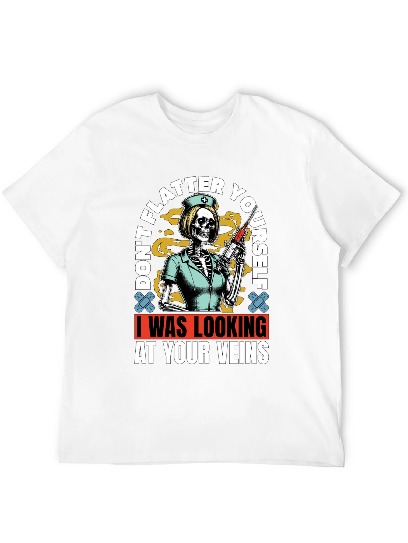 Black Humorous Vein Anatomy Nurse Skeleton Graphic T-Shirt view 12