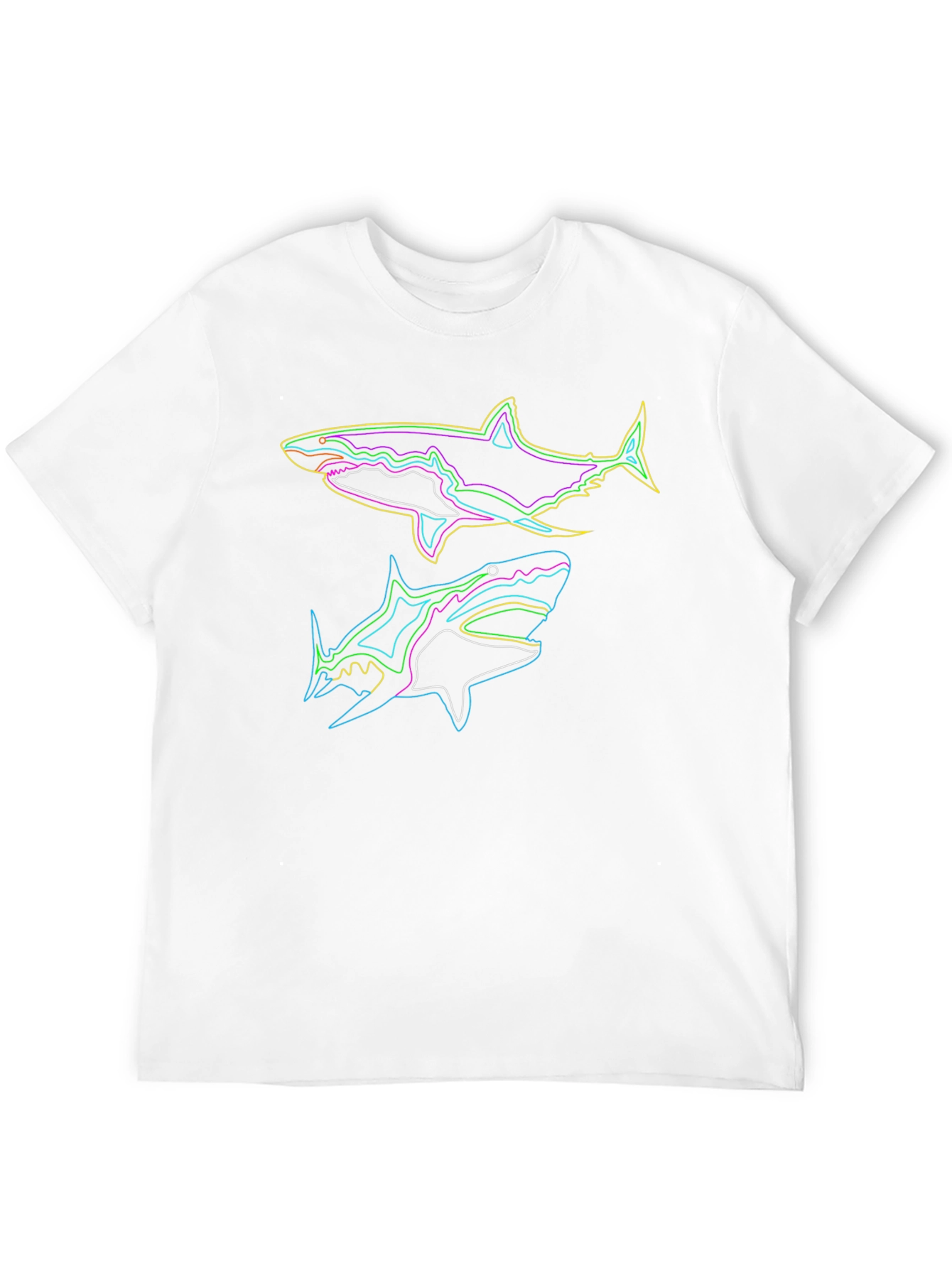 Black Neon Sharks Graphic Black T-Shirt view 12
