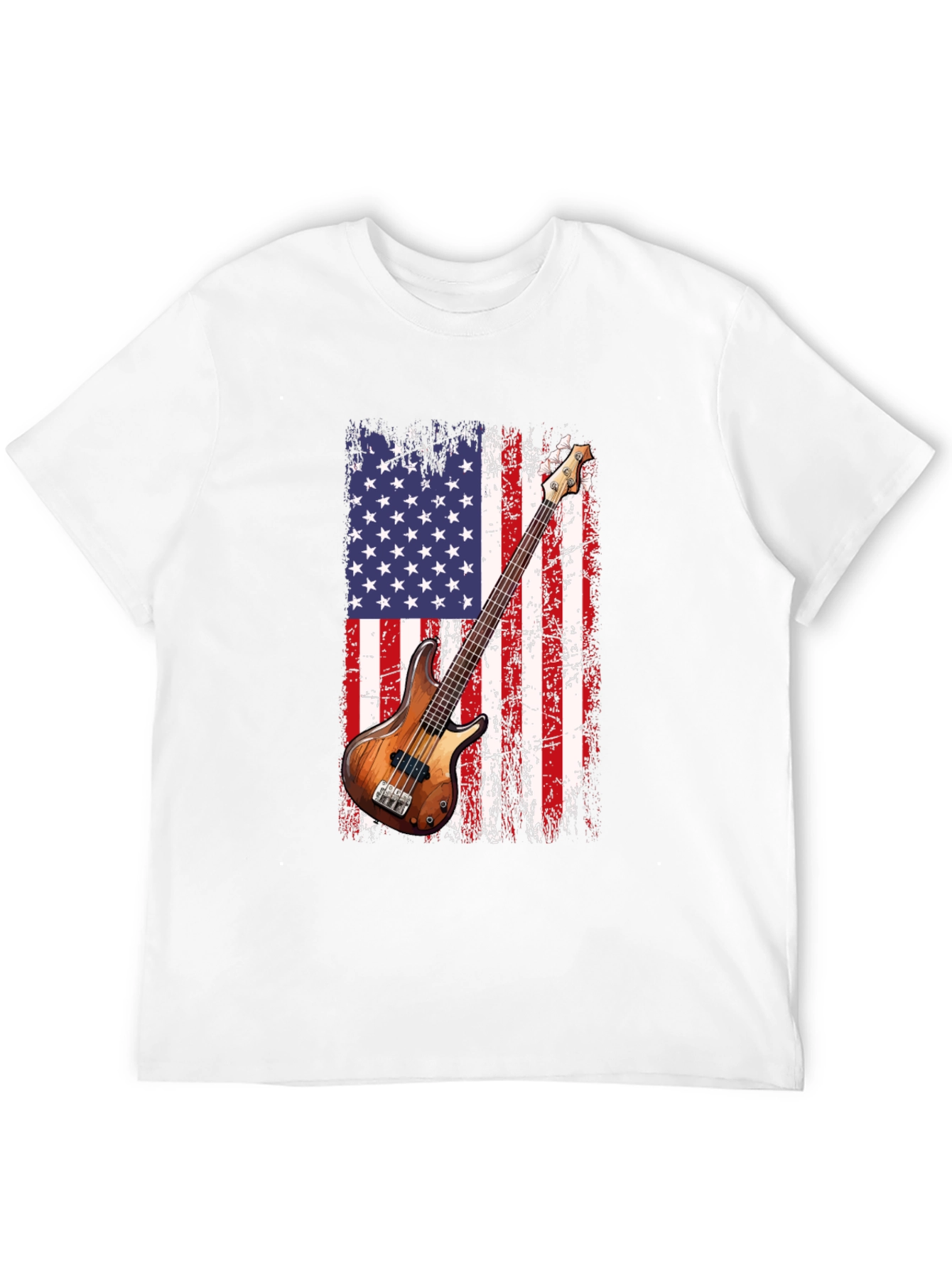Black USA Flag Bass Guitar T-Shirt view 12