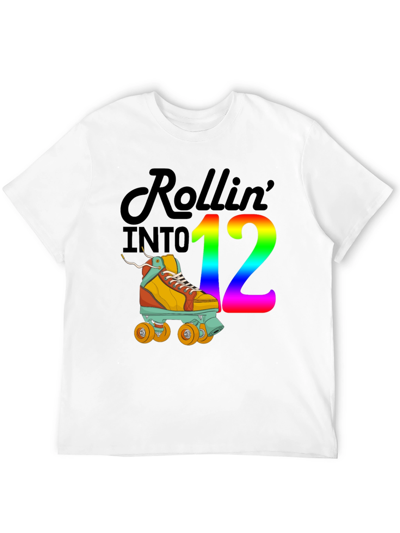 Black Rollin' into 12 T-Shirt, Roller Skate Birthday Tee view 12