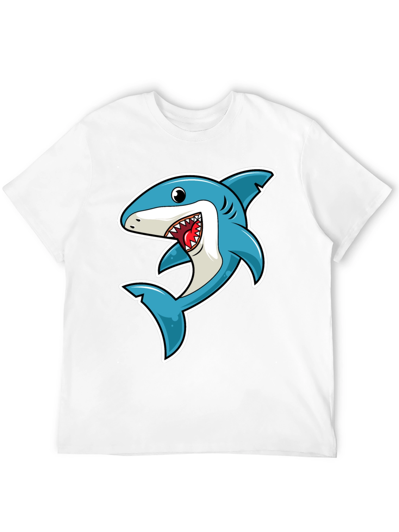 Black Shark Cartoon Graphic Tee - Black Cotton T-Shirt view 12