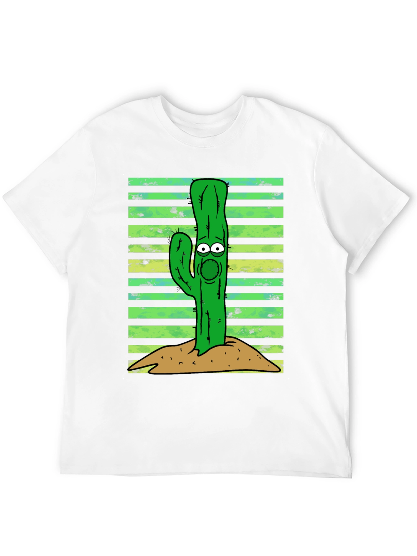 Black Cartoon Cactus Graphic Tee - Unisex Black T-Shirt view 12
