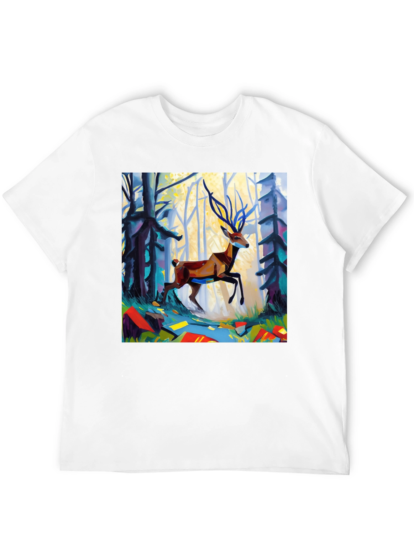 Abstract Deer Forest Graphic Tee - Black Casual T-Shirt - 12