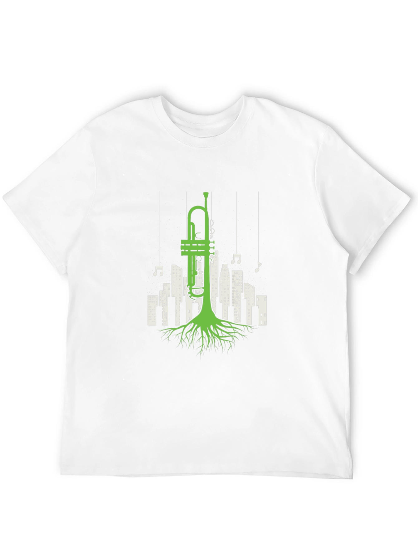 Black Jazz Roots T-Shirt - Trumpet Cityscape Design view 12