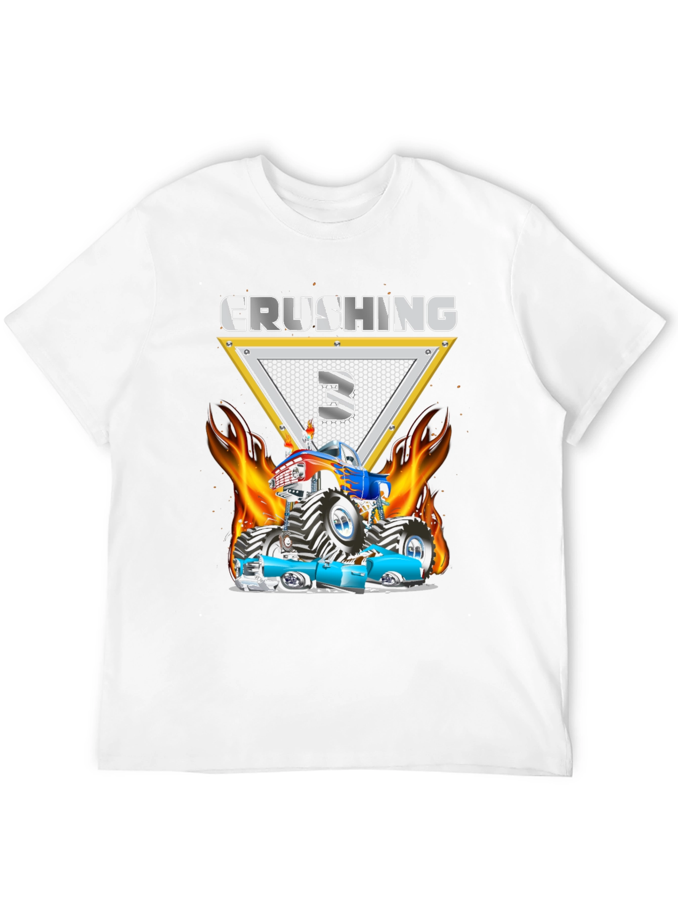 Black Crushing Three Monster Truck Birthday T-Shirt view 12