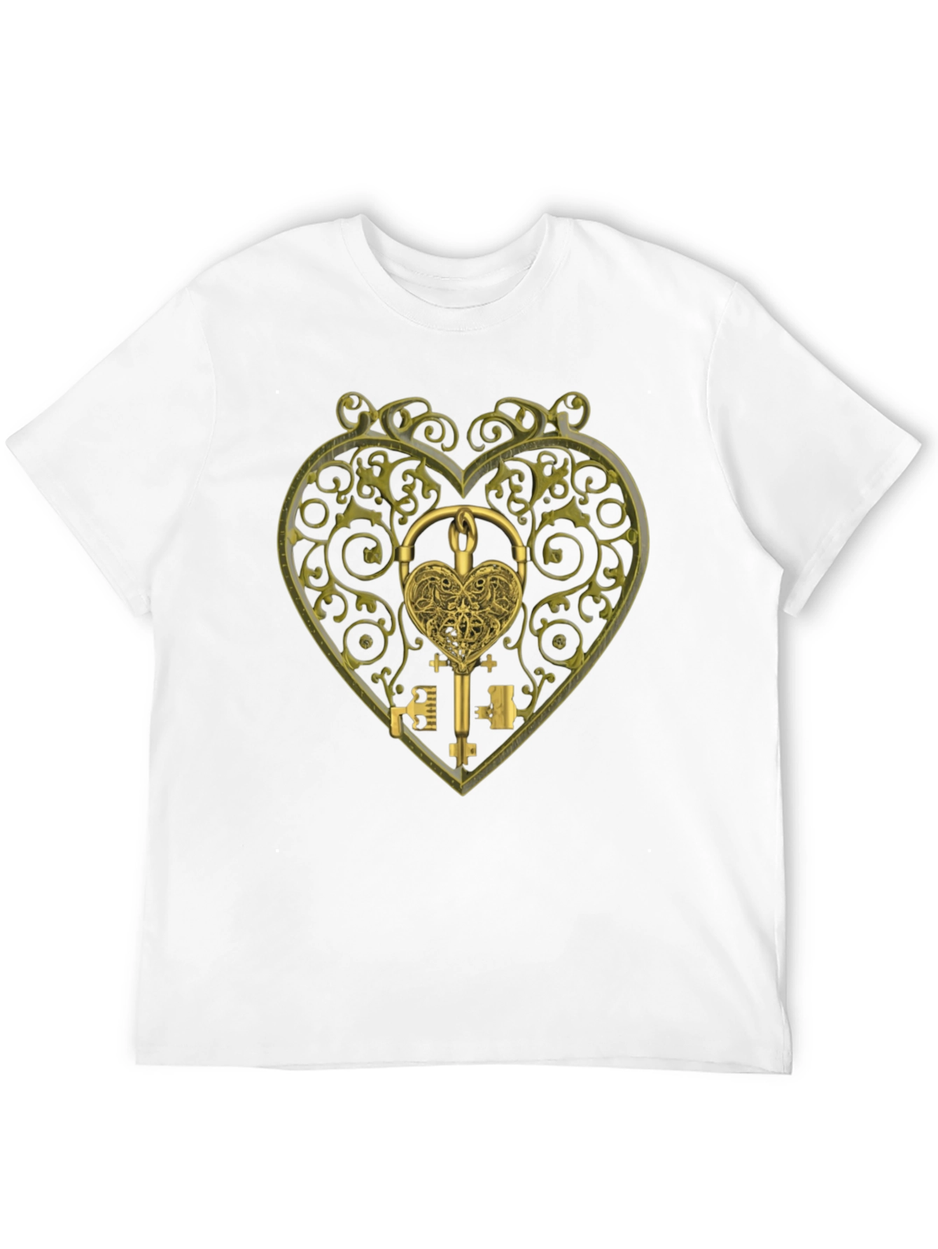 Black Ornate Heart Lock & Key Black Graphic Tee view 12