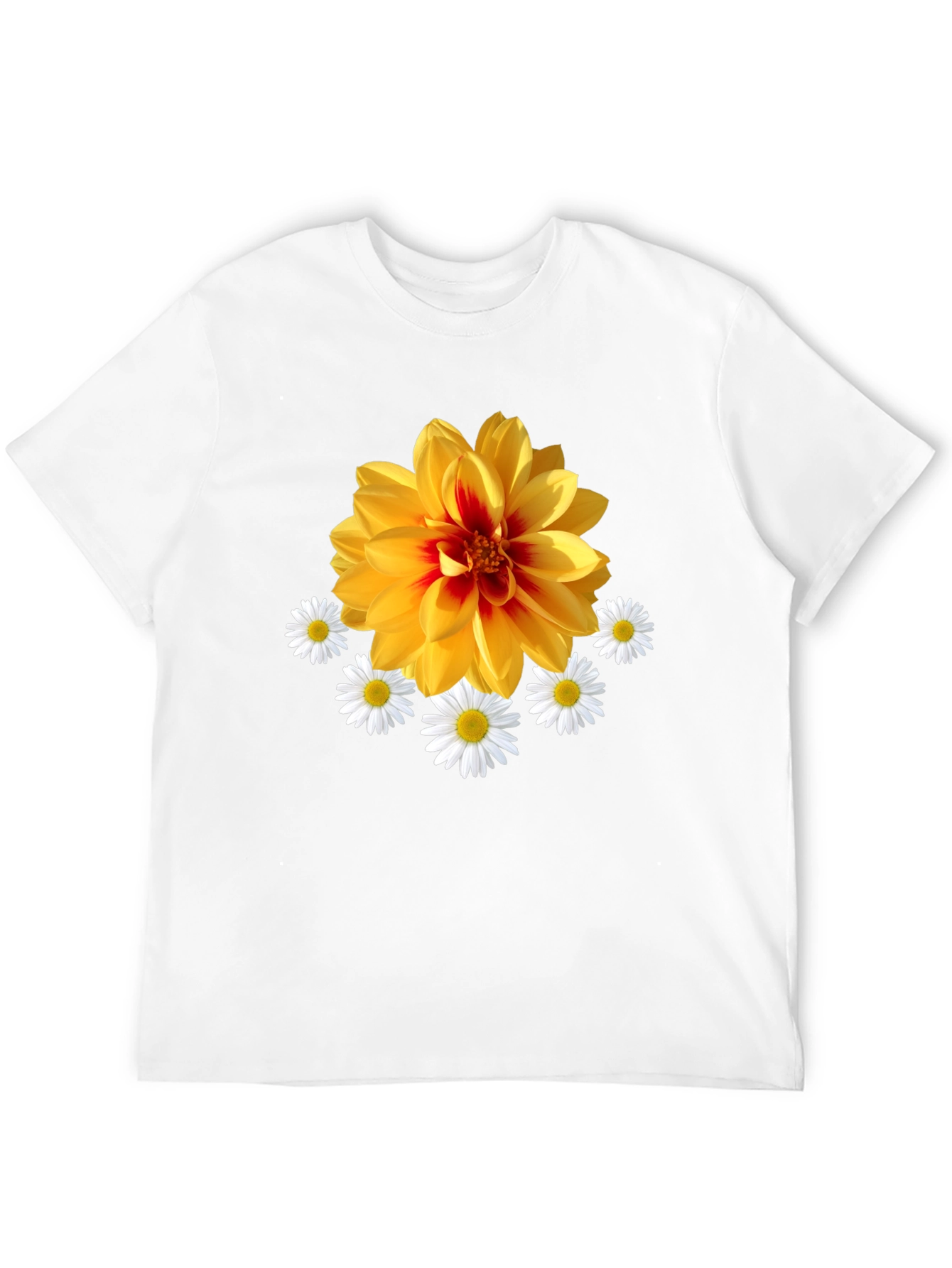 Black Floral Graphic T-Shirt: Yellow Dahlia & Daisies, Black Tee view 12