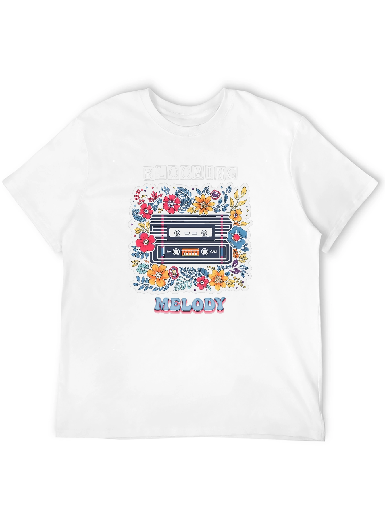 Black Blooming Melody Graphic Tee - Retro Cassette Tape Shirt view 12