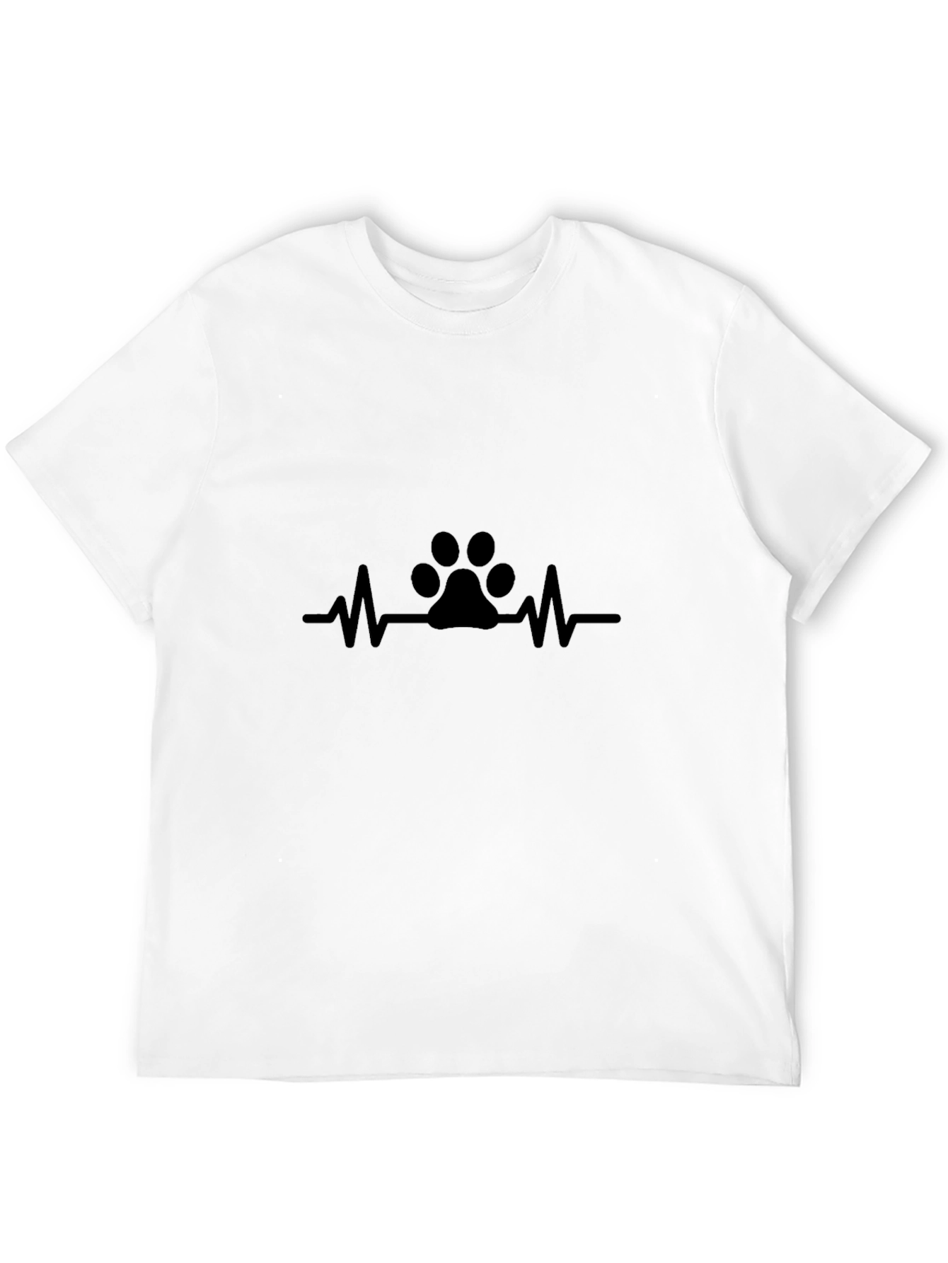 Black Paw Print Heartbeat T-Shirt - Black, Casual Cotton Tee view 12