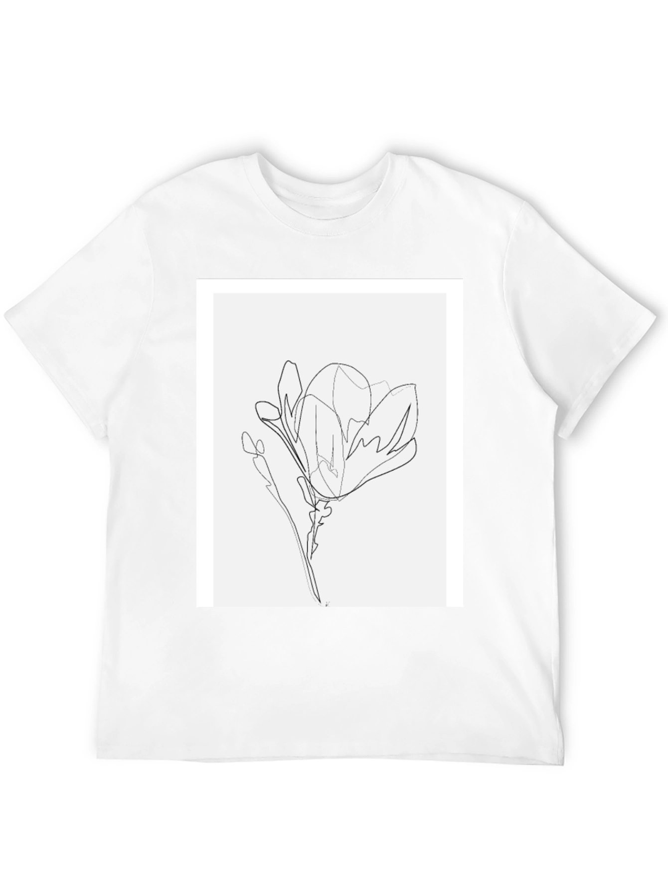 Black Minimalist Line Art Flower T-Shirt - Black view 12