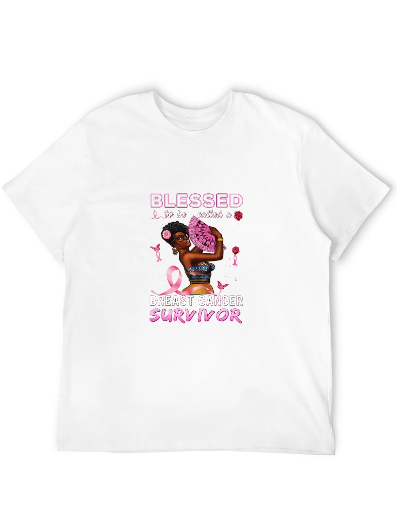Black Breast Cancer Survivor Blessed Black T-Shirt view 12
