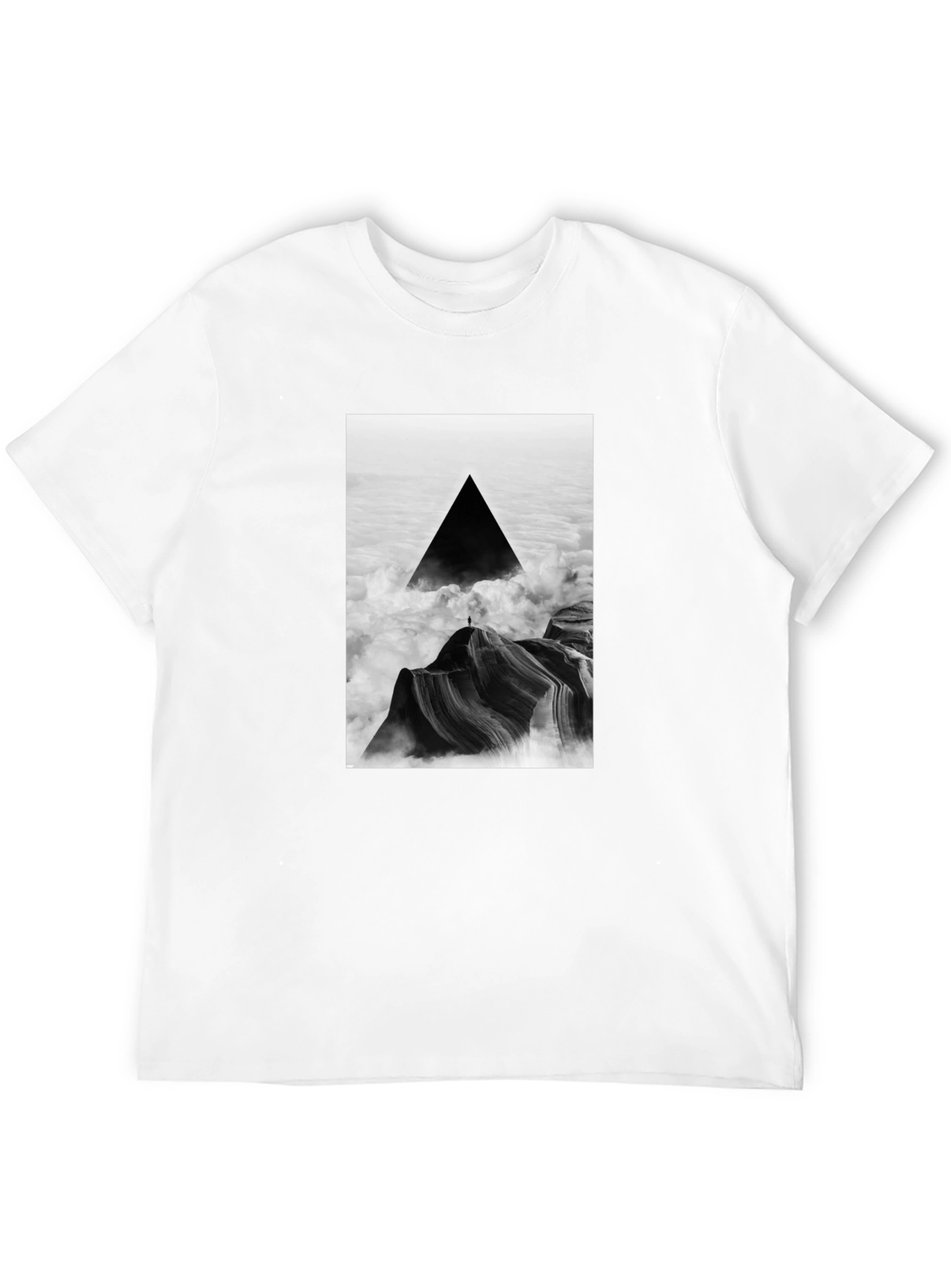 Black Black T-Shirt with Abstract Triangle Mountain Design view 12