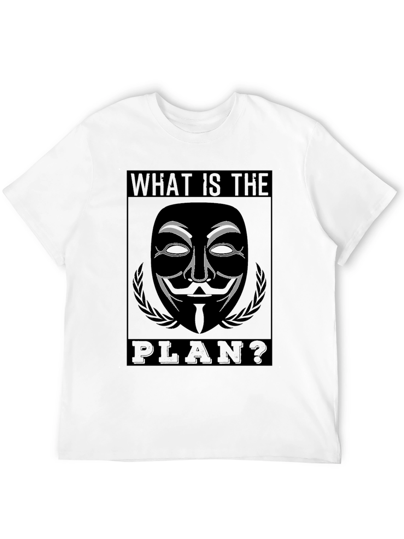 Black Guy Fawkes "What is the Plan?" Black T-Shirt view 12