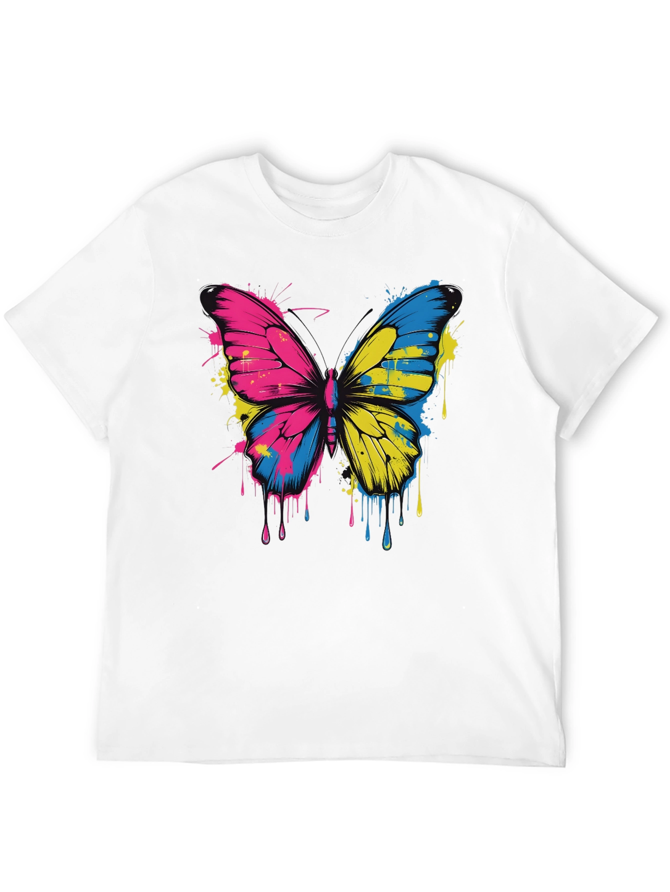 Black Butterfly Splash Tee - Colorful Graphic T-Shirt view 12