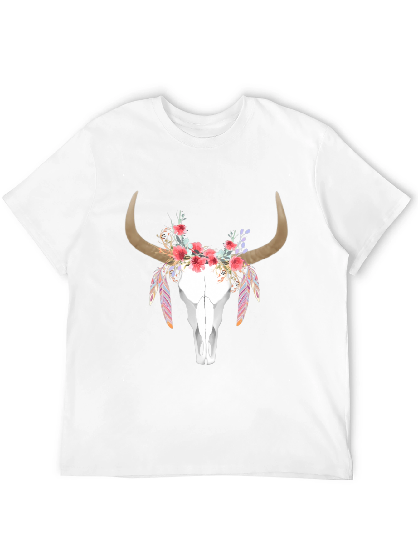 Black Floral Bull Skull Graphic T-Shirt view 12