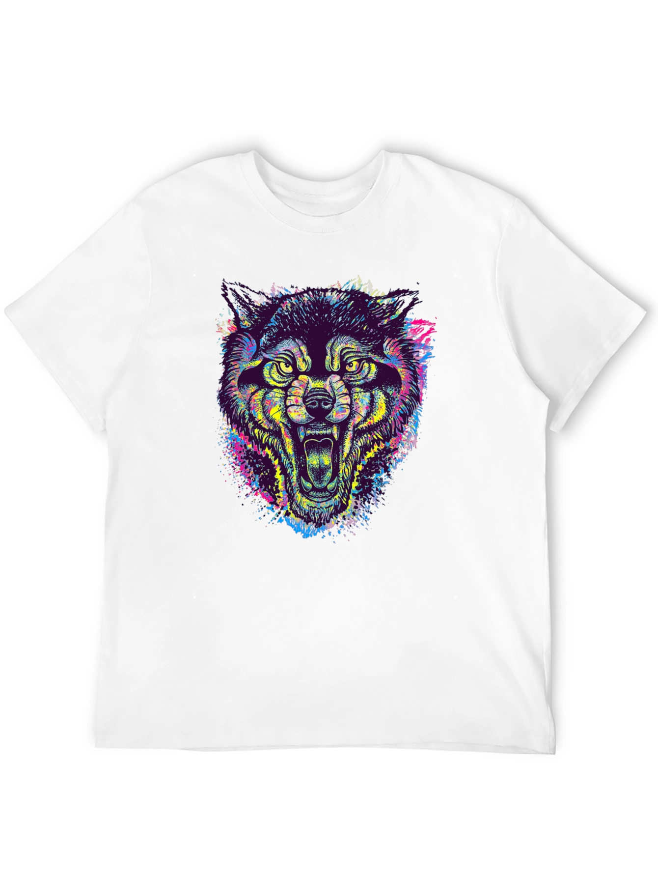 Black Colorful Wolf Graphic Tee - Unique Animal Print T-Shirt view 12