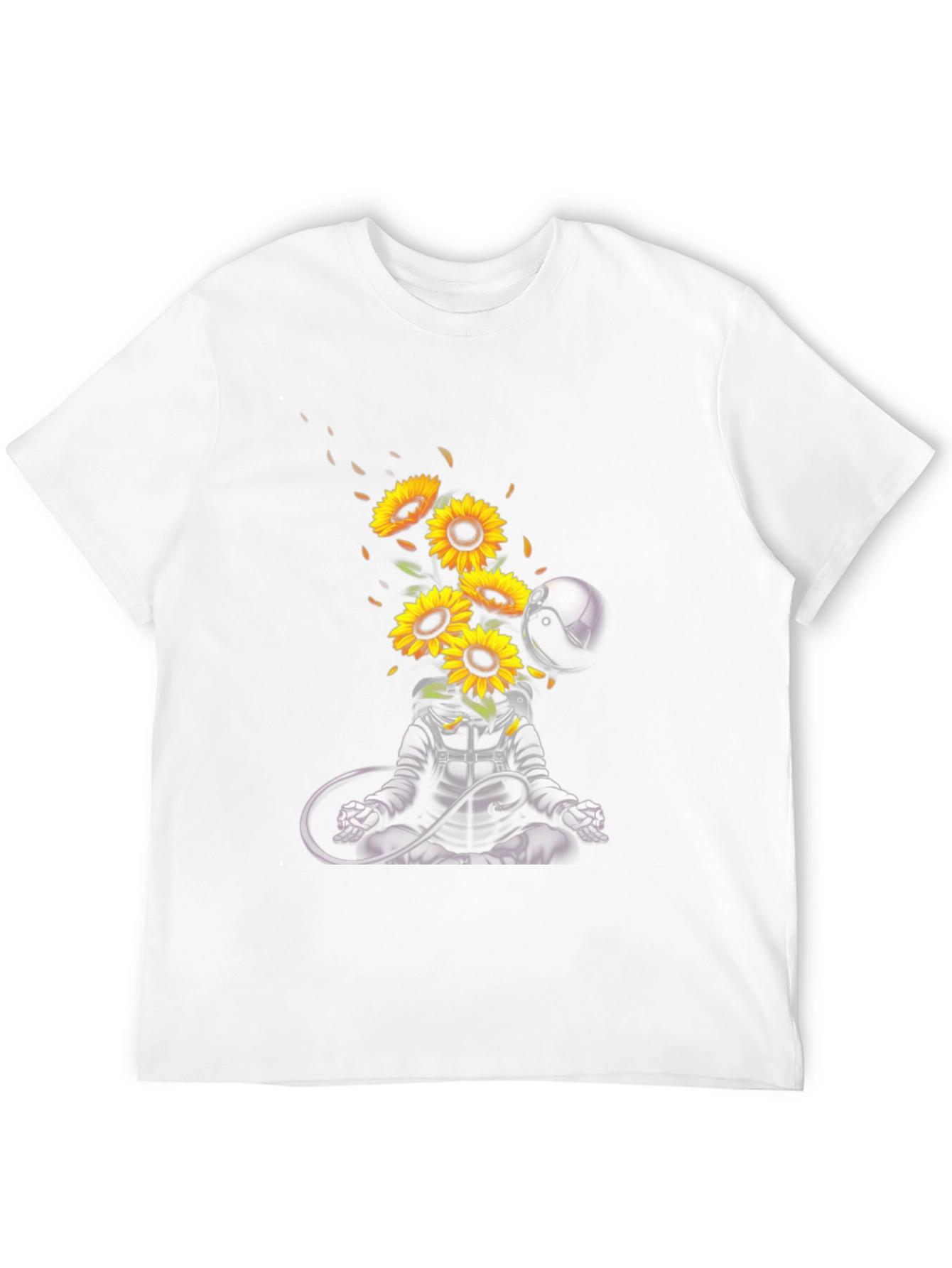 Black Meditating Astronaut with Sunflowers Graphic T-Shirt view 12