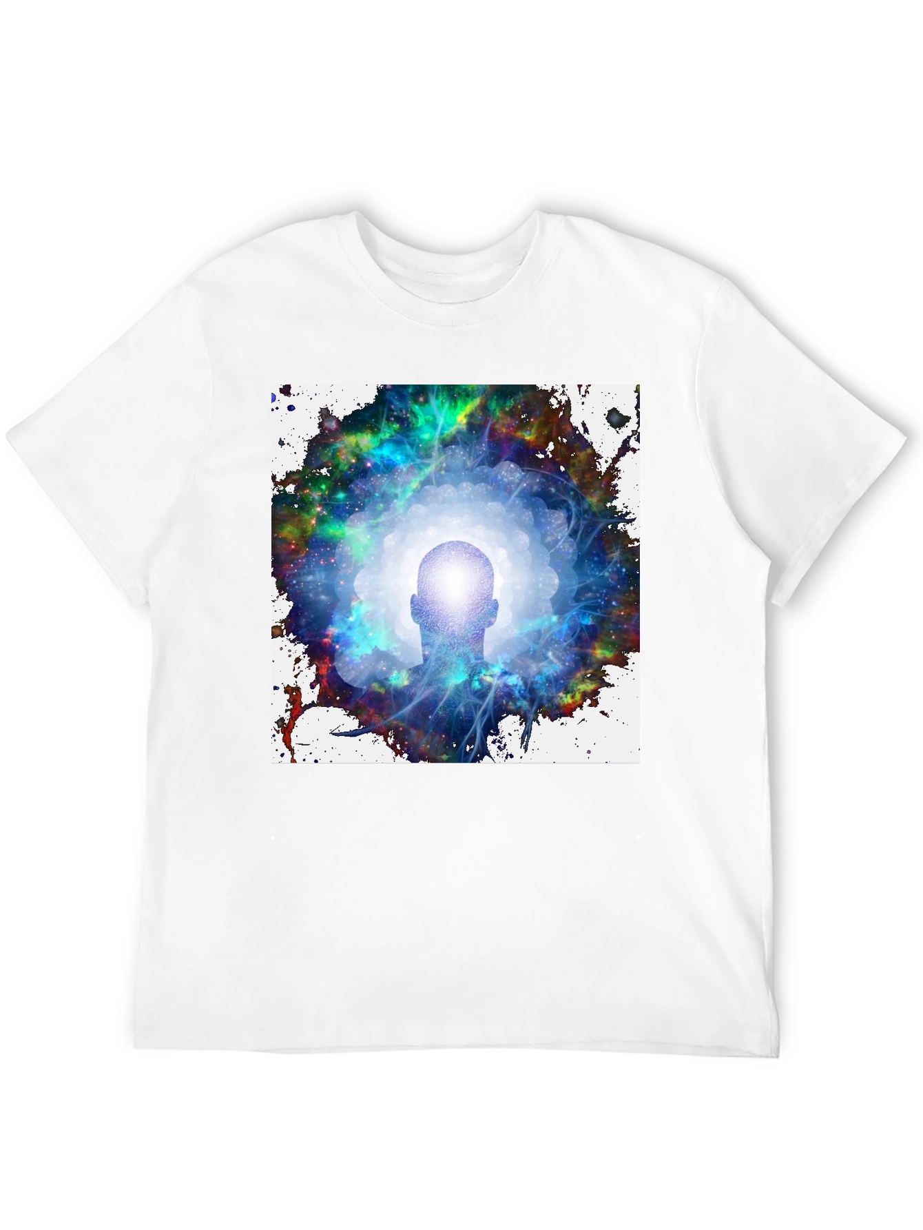 Black Mystical Head in Galaxy Men's Black T-Shirt view 12