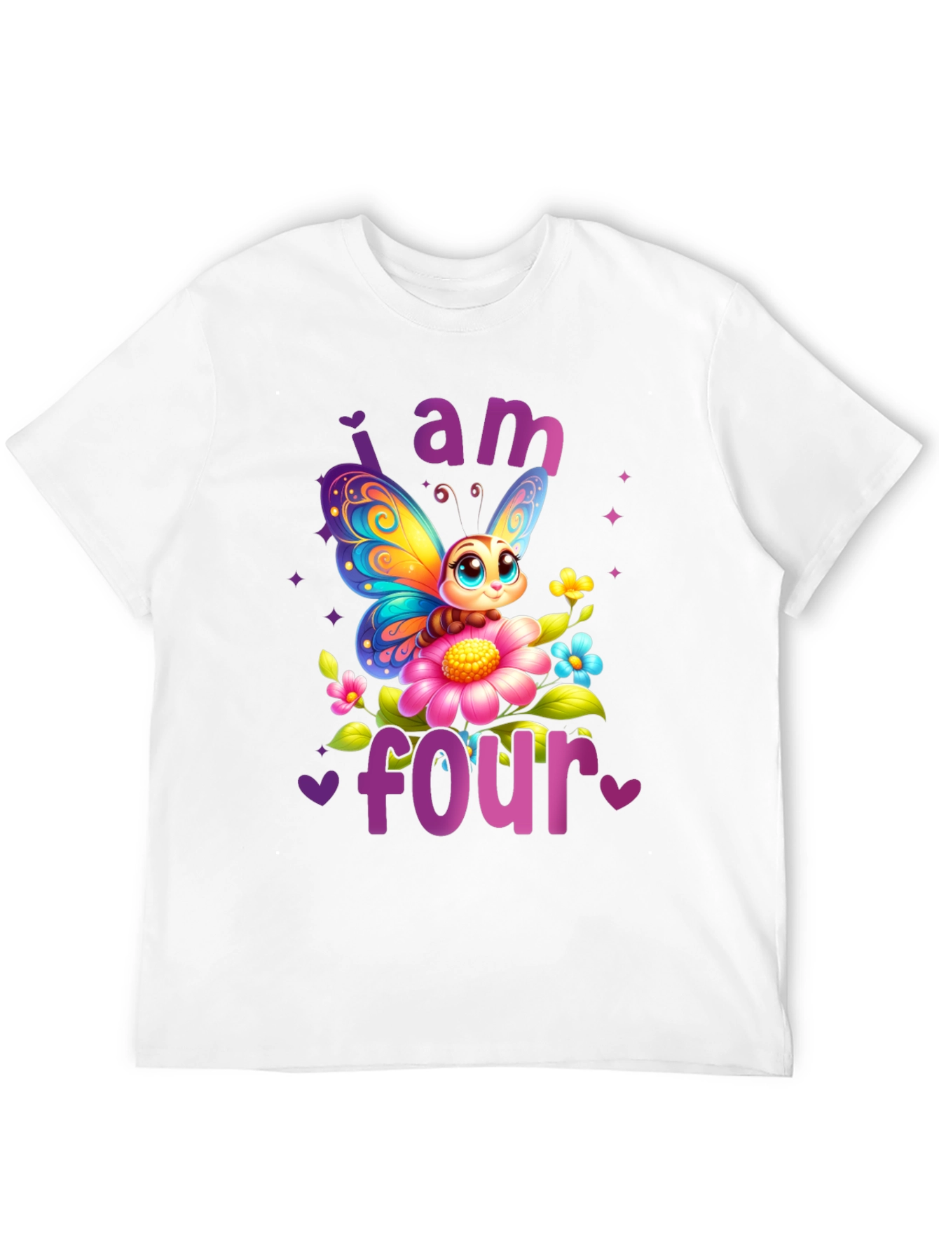 Black Cute Butterfly 4th Birthday T-Shirt view 12