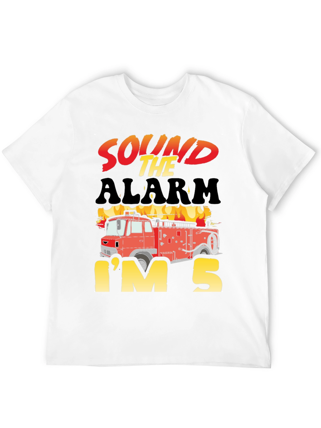 Black Sound the Alarm, I'm 5! Fire Truck Kids Birthday T-Shirt view 12