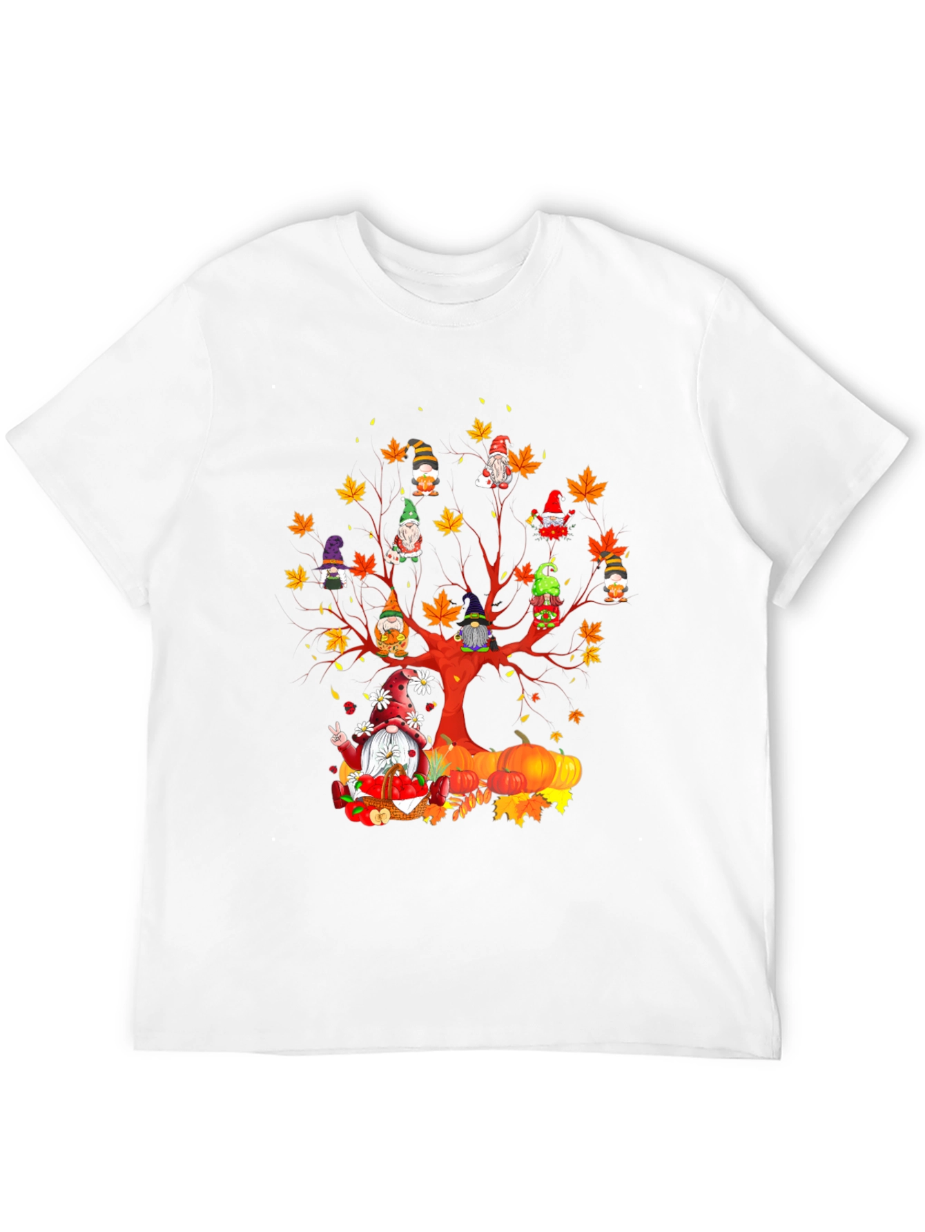 Black Fall Gnomes T-Shirt - Autumn Harvest Tree Design view 12