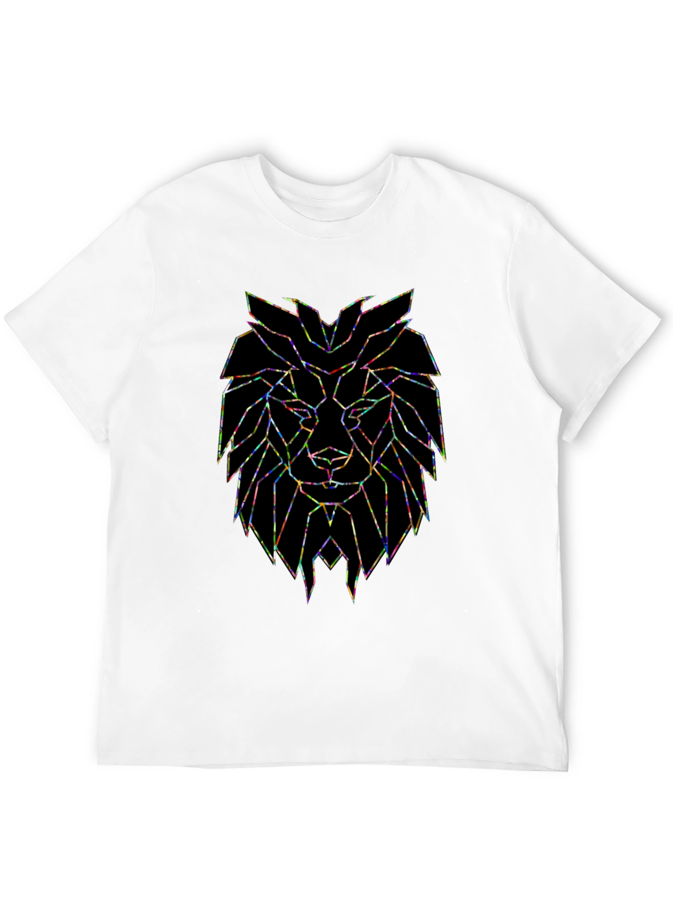 Black Geometric Lion Graphic Black T-Shirt view 12