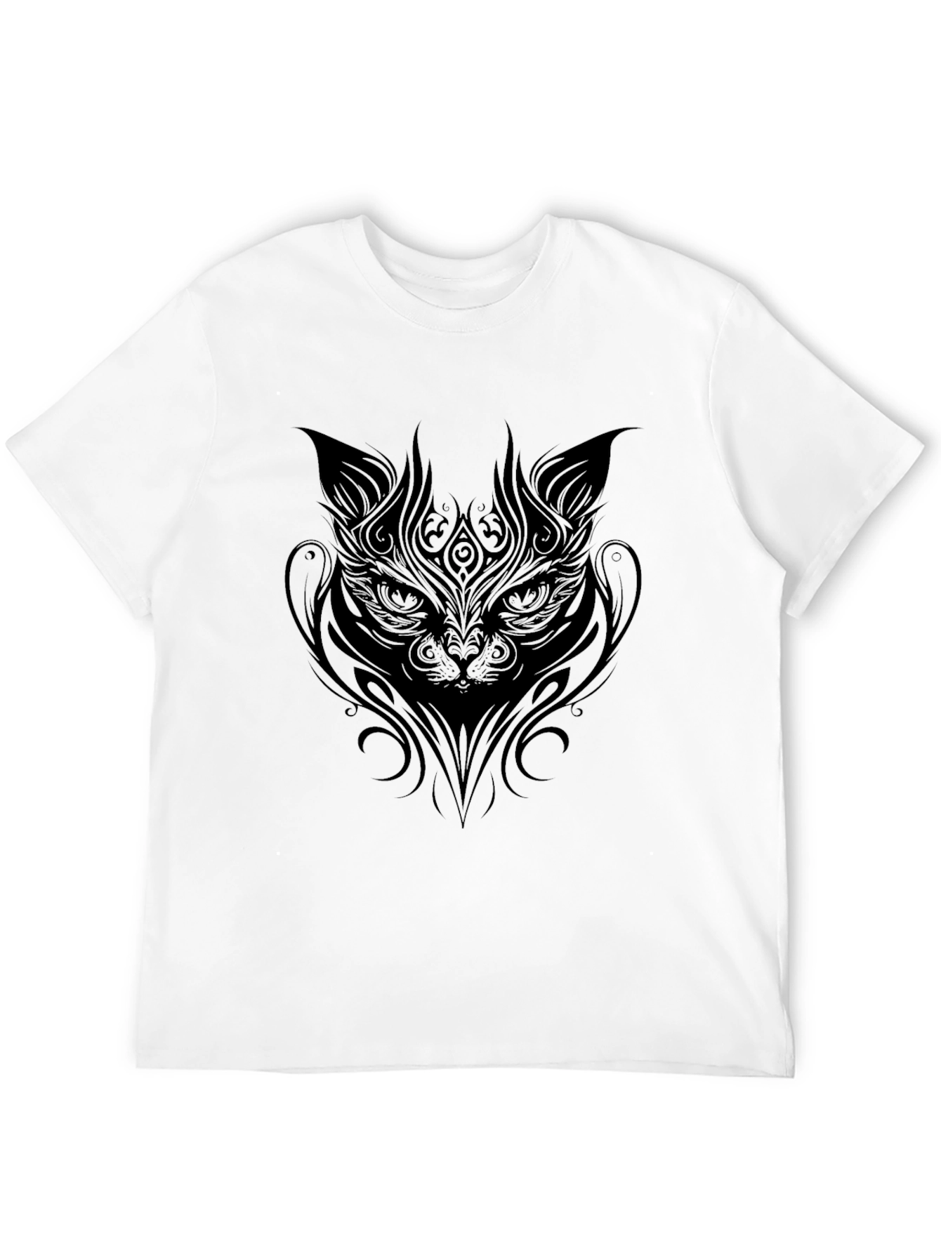 Black Tribal Cat Graphic Black T-Shirt view 12