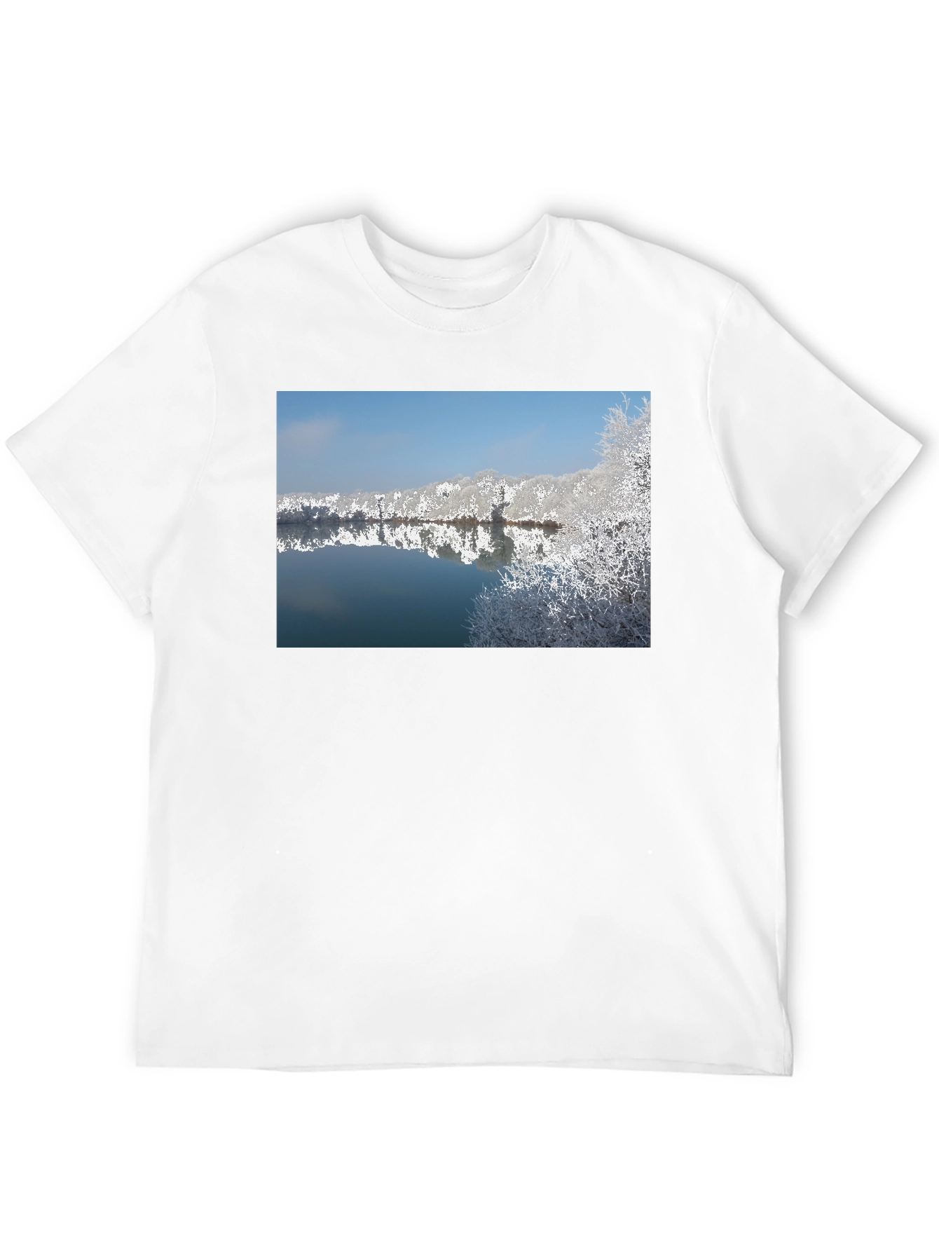 Black Winter Lake Reflection Black T-Shirt view 12