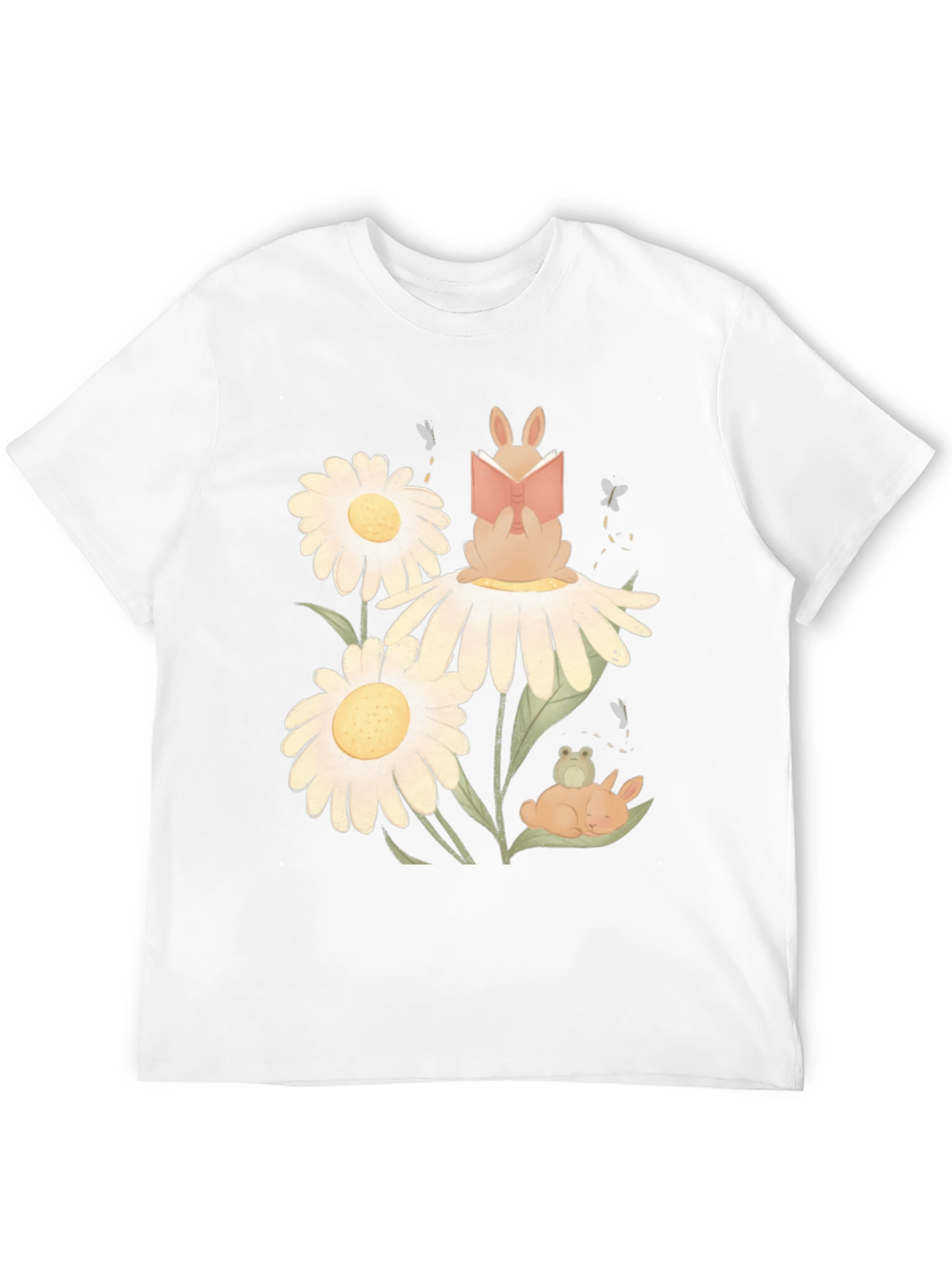 Black Whimsical Reading Bunny Graphic Tee view 12