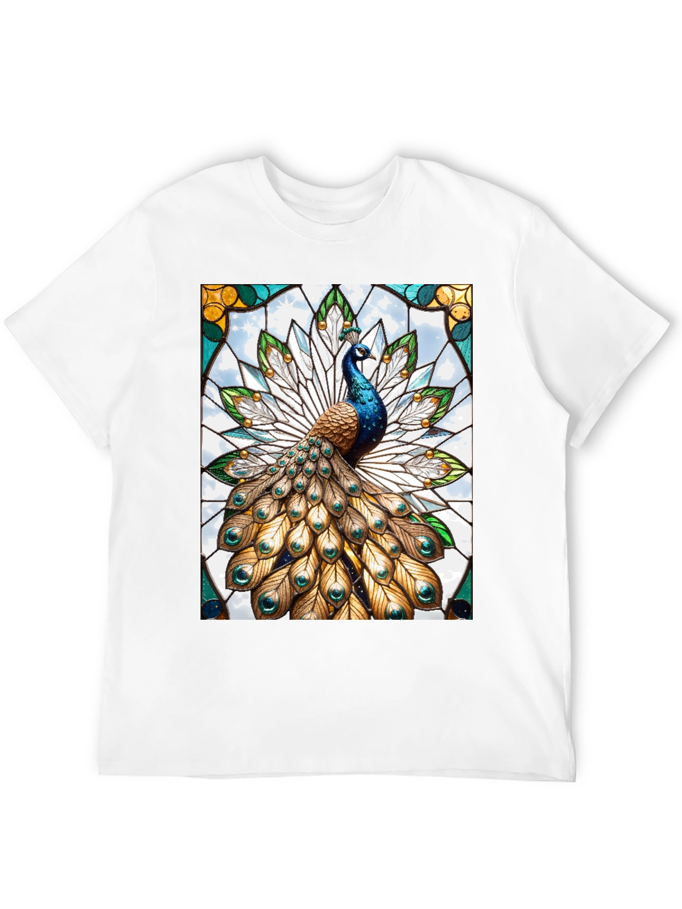 Black Peacock Stained Glass Graphic T-Shirt view 12