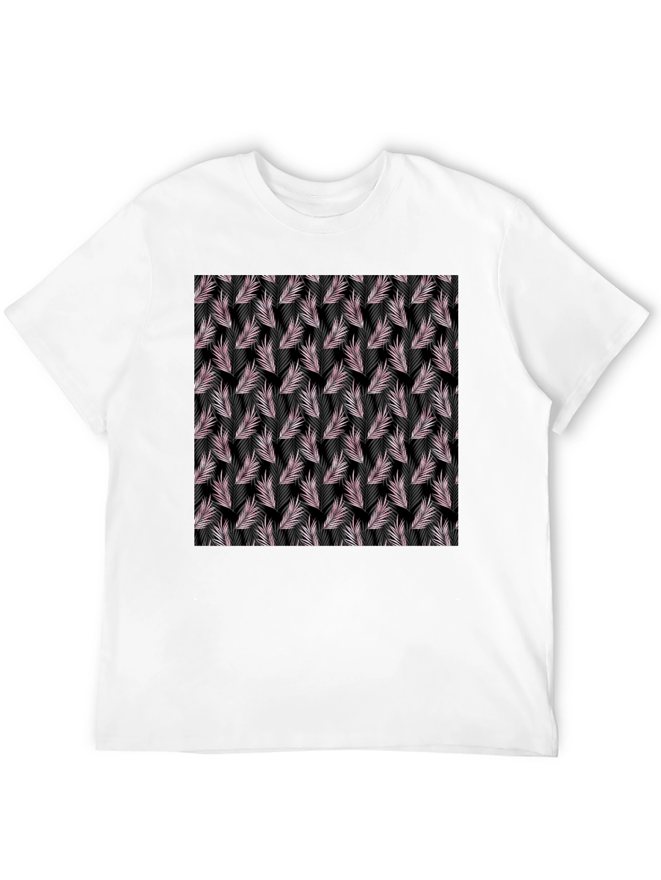 Black Tropical Leaf Pattern Black T-Shirt view 12