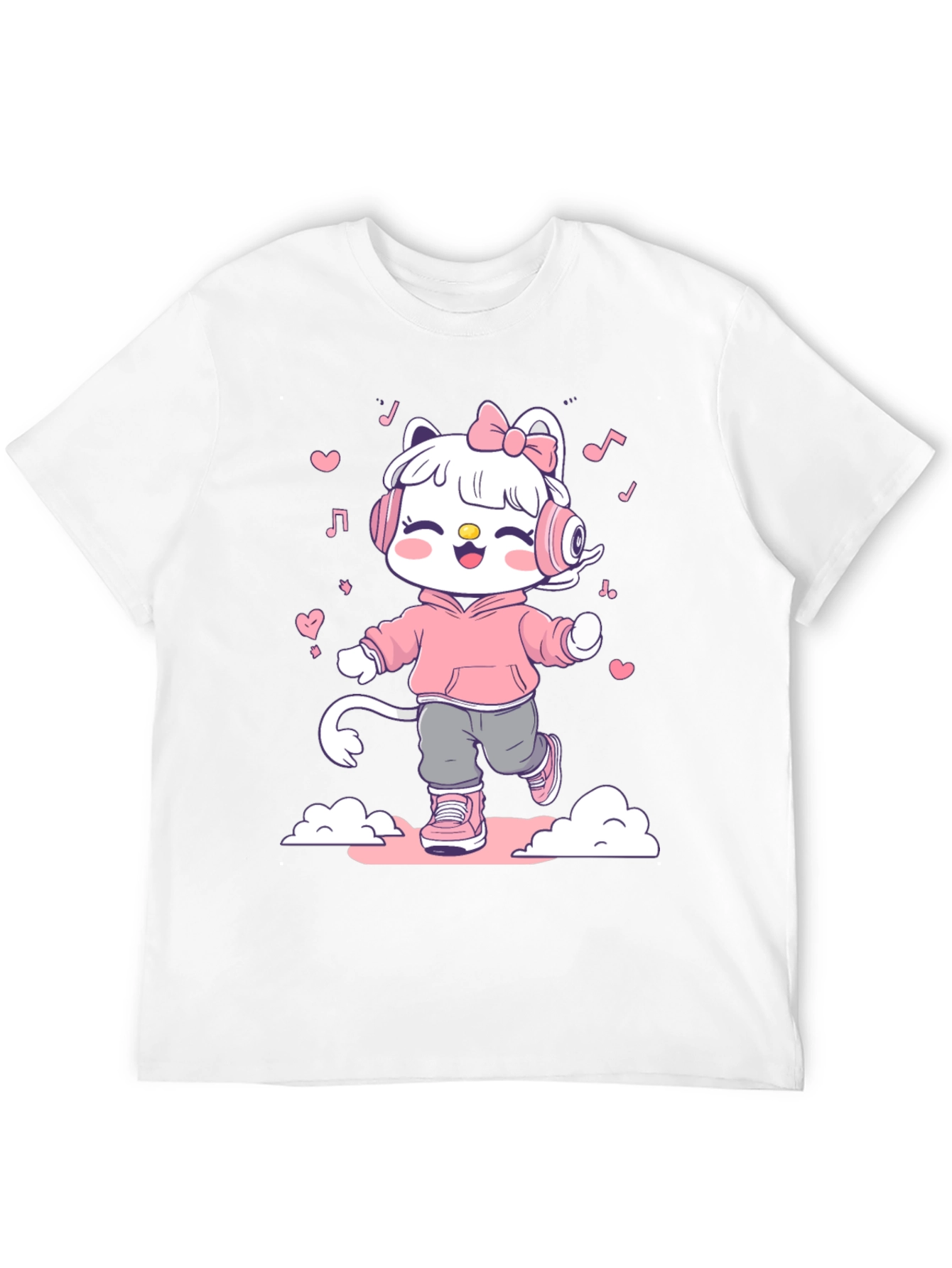 Black Cute Cartoon Cat on Black T-Shirt view 12