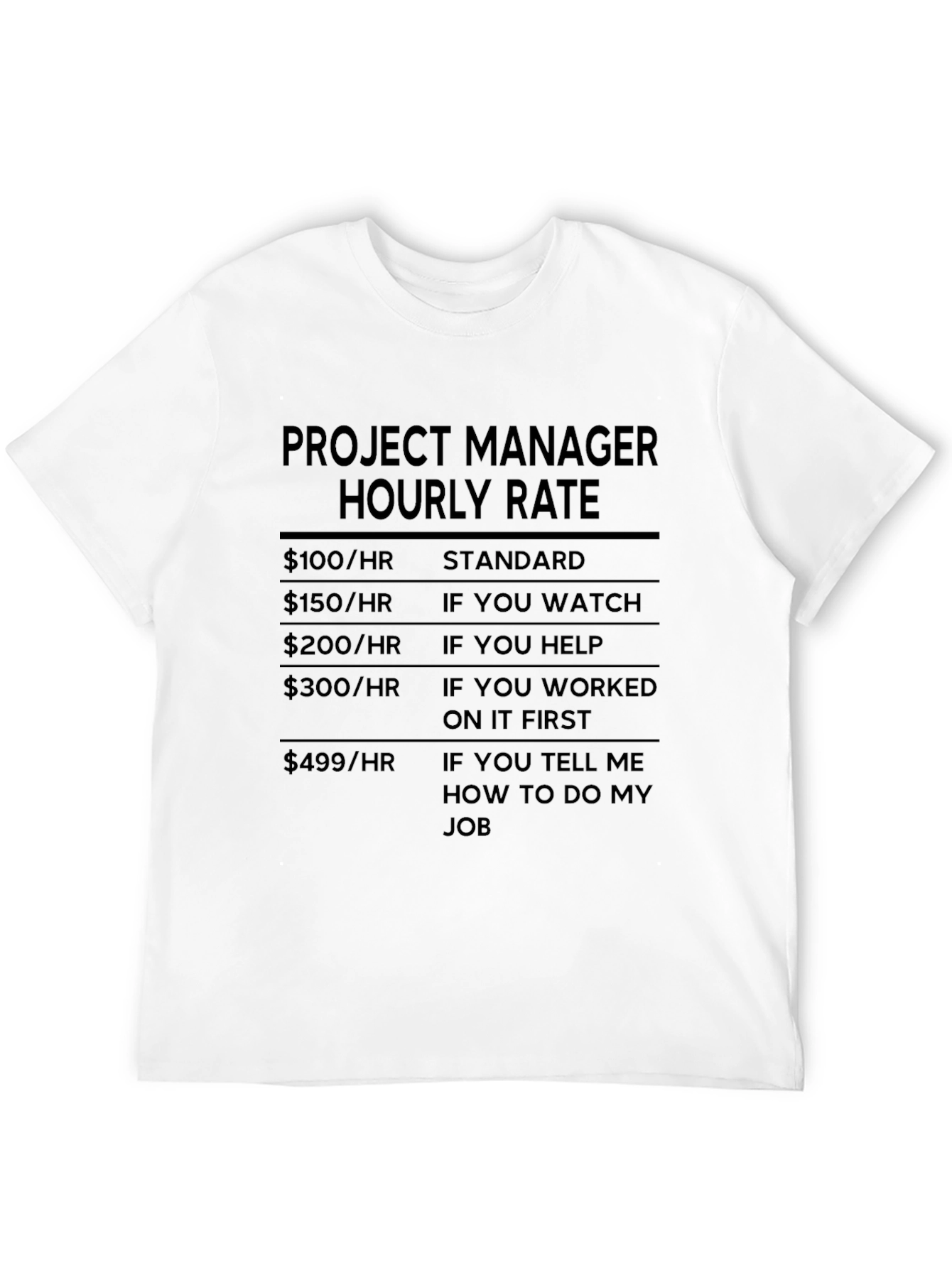 Black Project Manager Hourly Rate Funny T-Shirt view 12