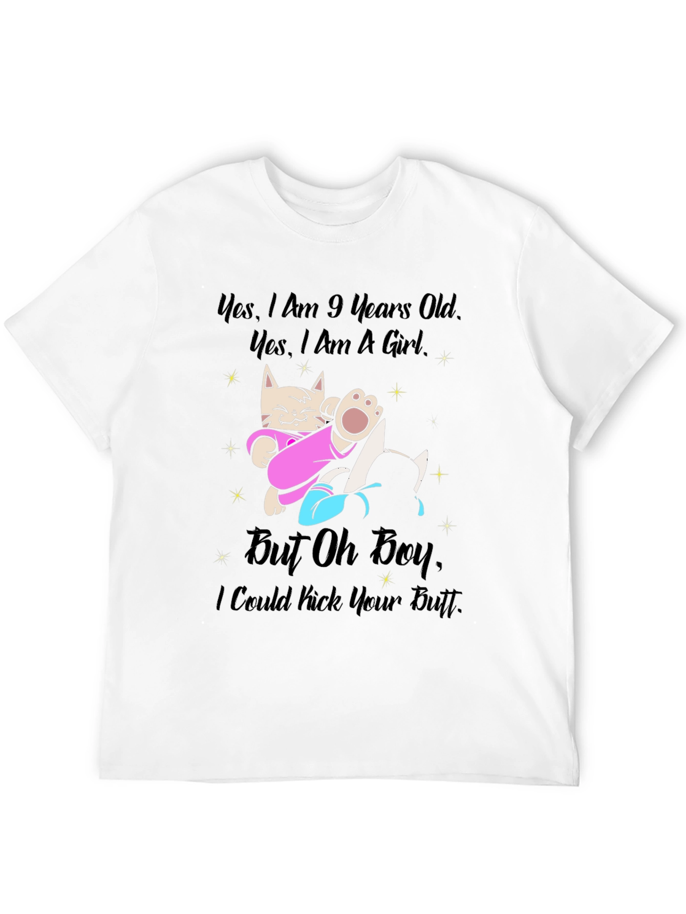 Black Funny Cat T-Shirt - 9 Years Old Girl - Kick Your Butt view 12